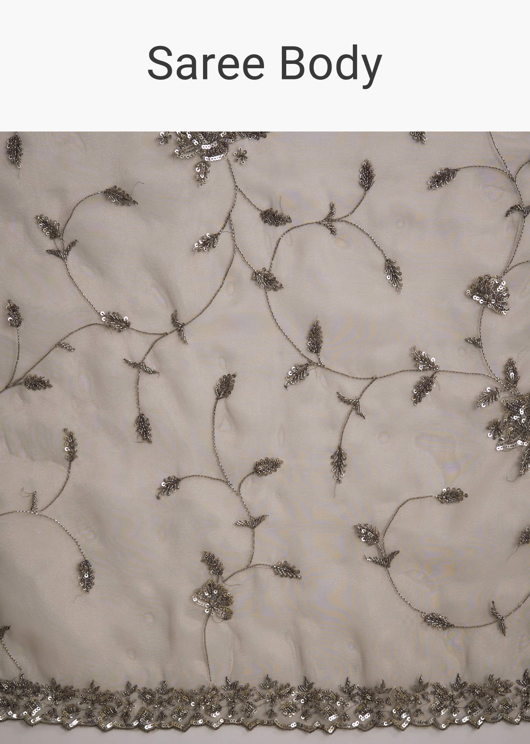 Grey Tissue Saree With Floral Jaal And Sequin Embroidery - Image 8