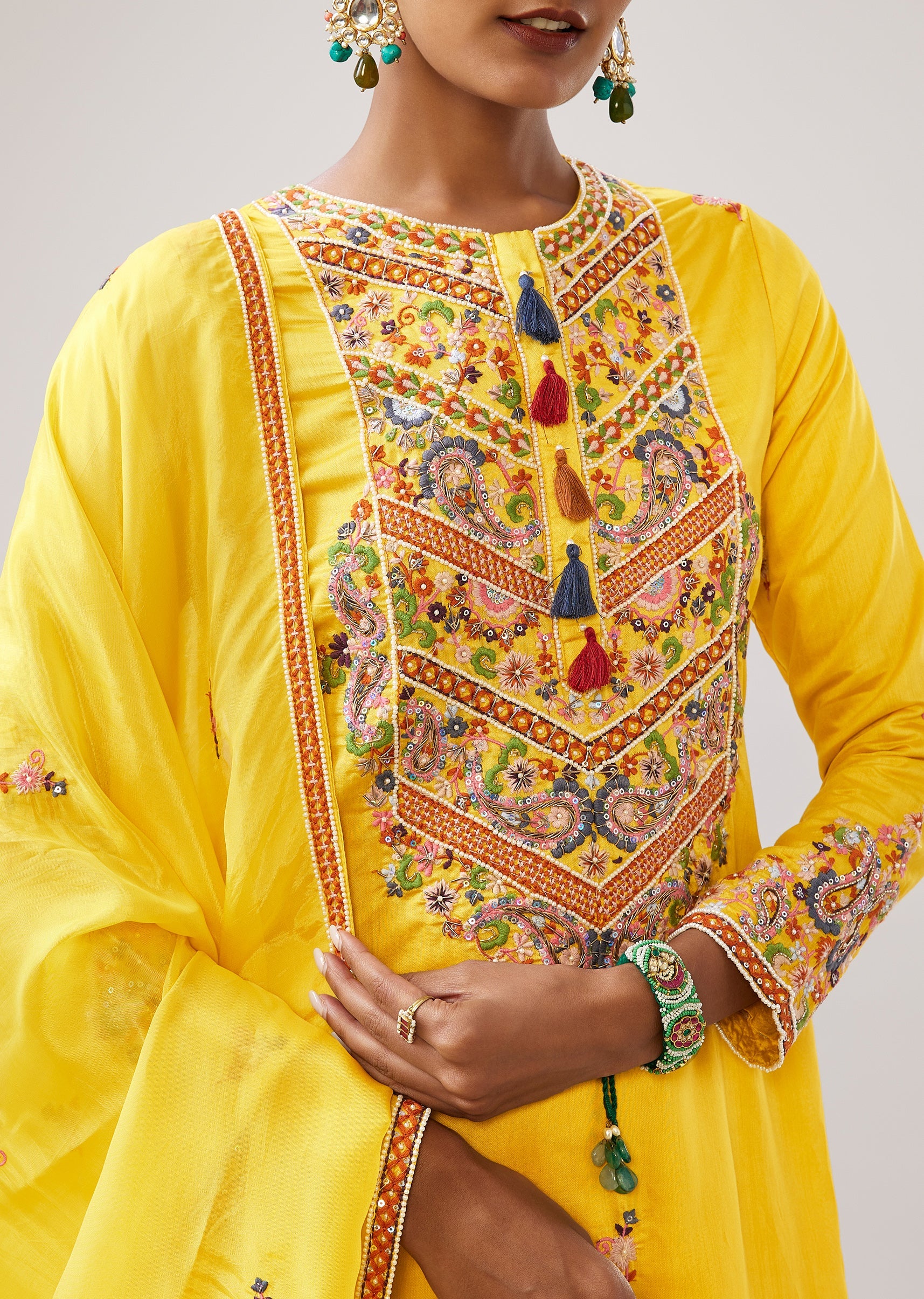 Haldi Yellow Thread Embroidered Palazzo Suit With Dupatta - Image 2