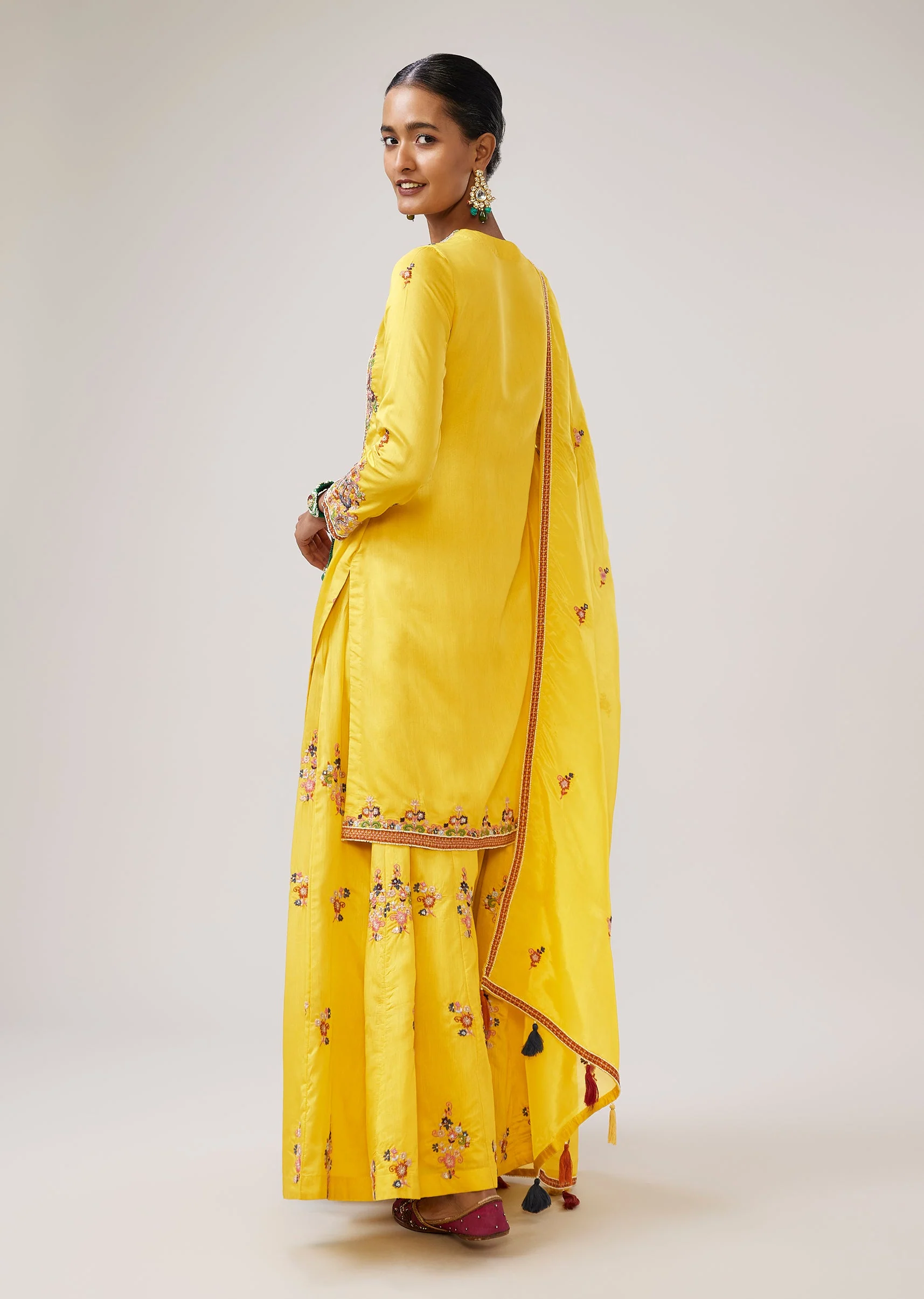 Haldi Yellow Thread Embroidered Palazzo Suit With Dupatta - Image 5
