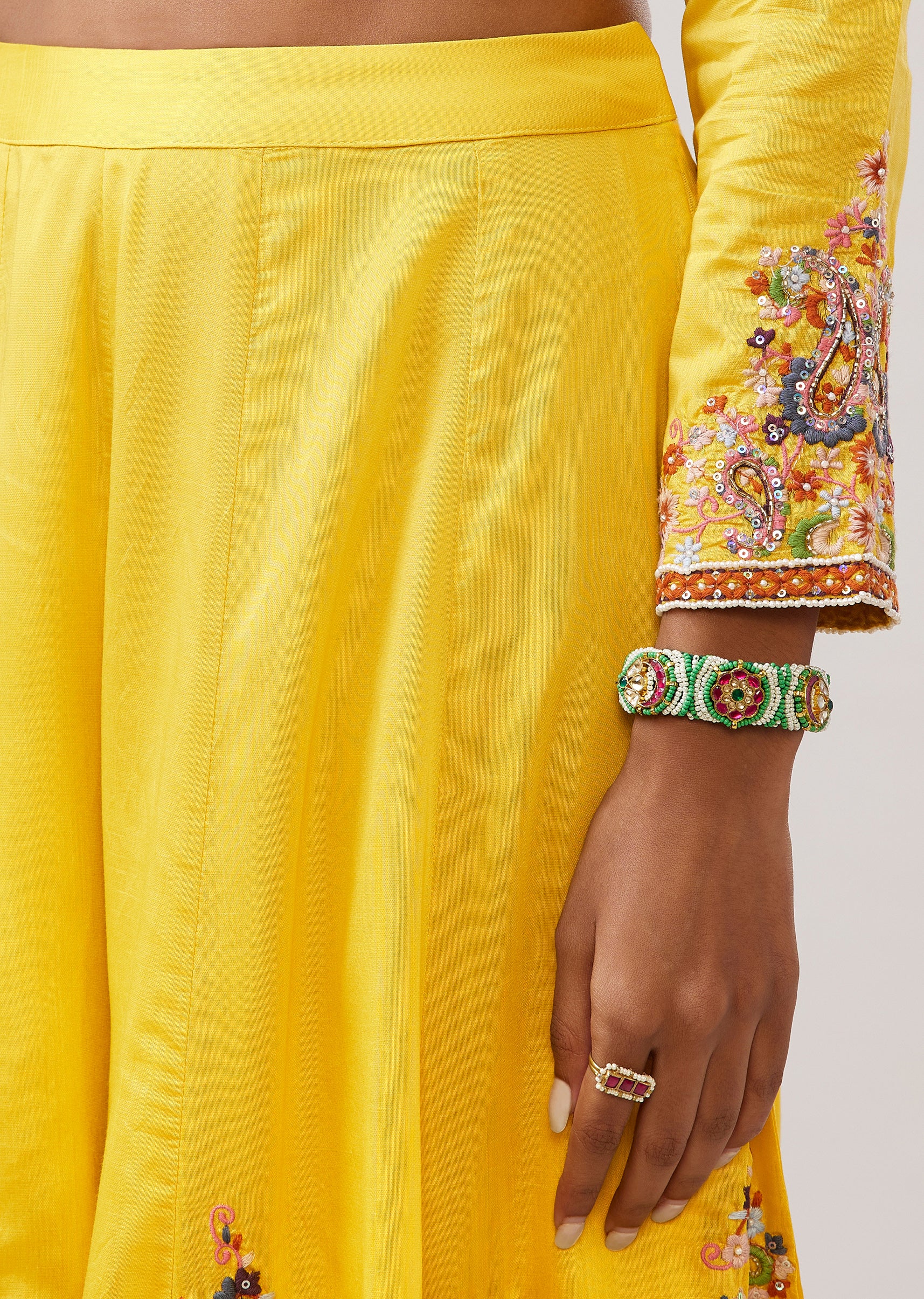 Haldi Yellow Thread Embroidered Palazzo Suit With Dupatta - Image 6