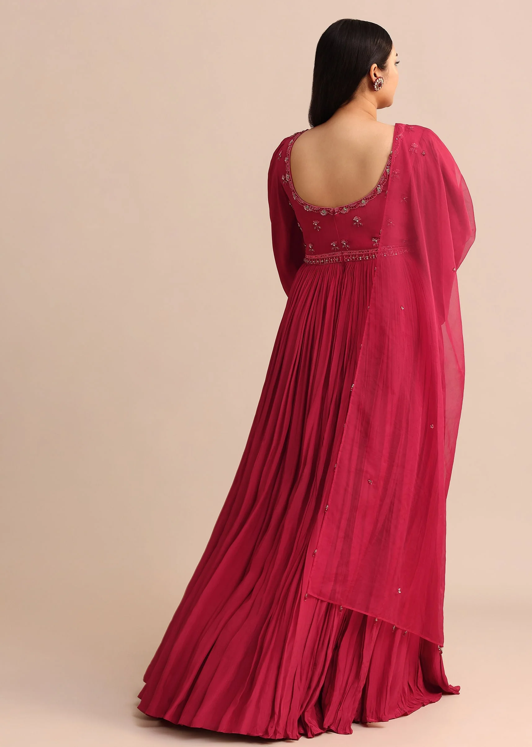 Hand Embroidery Red Anarkali Suit With Organza Dupatta - Image 5