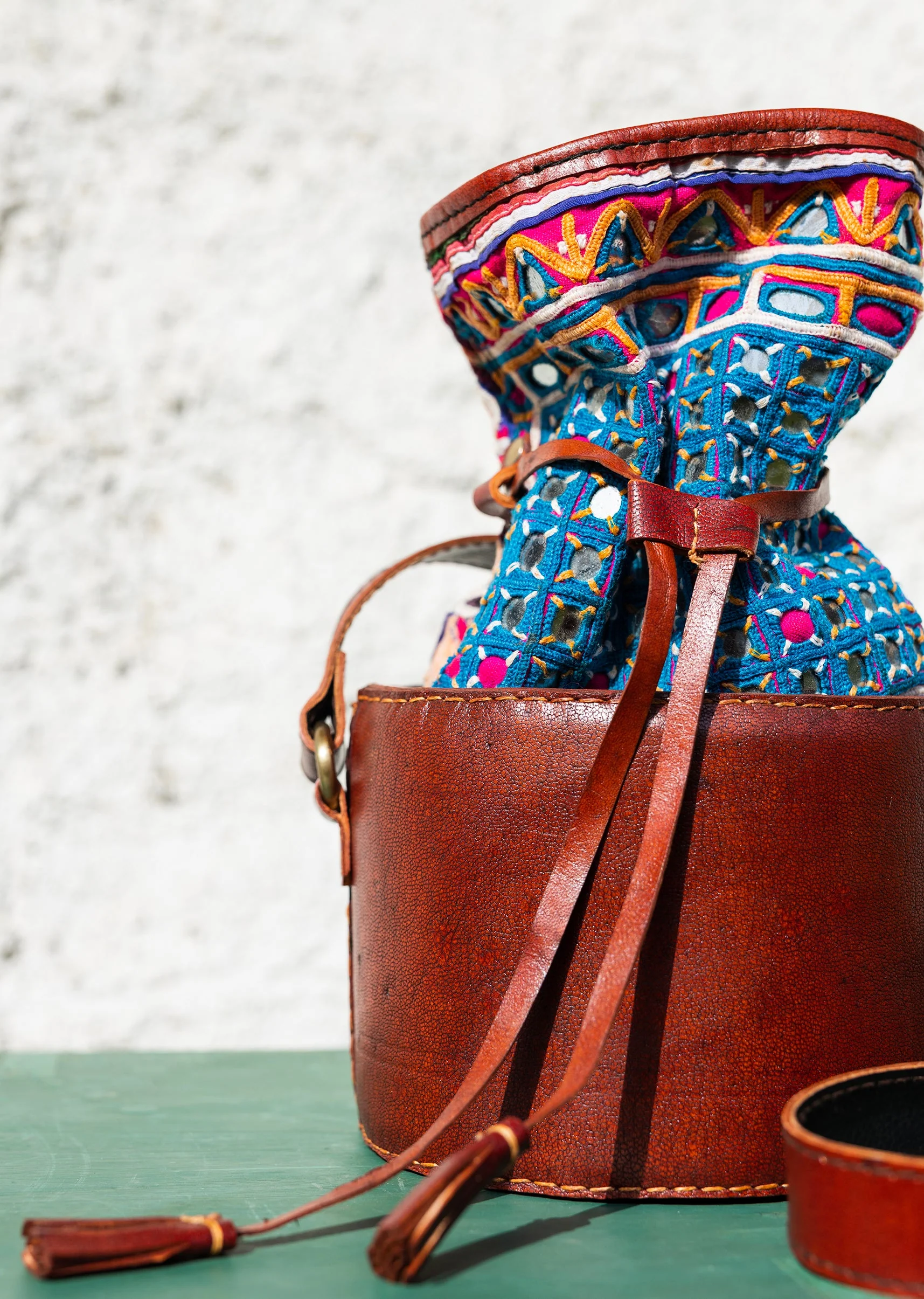 Handcrafted Hand-Embroidered Leather Bag - Image 3