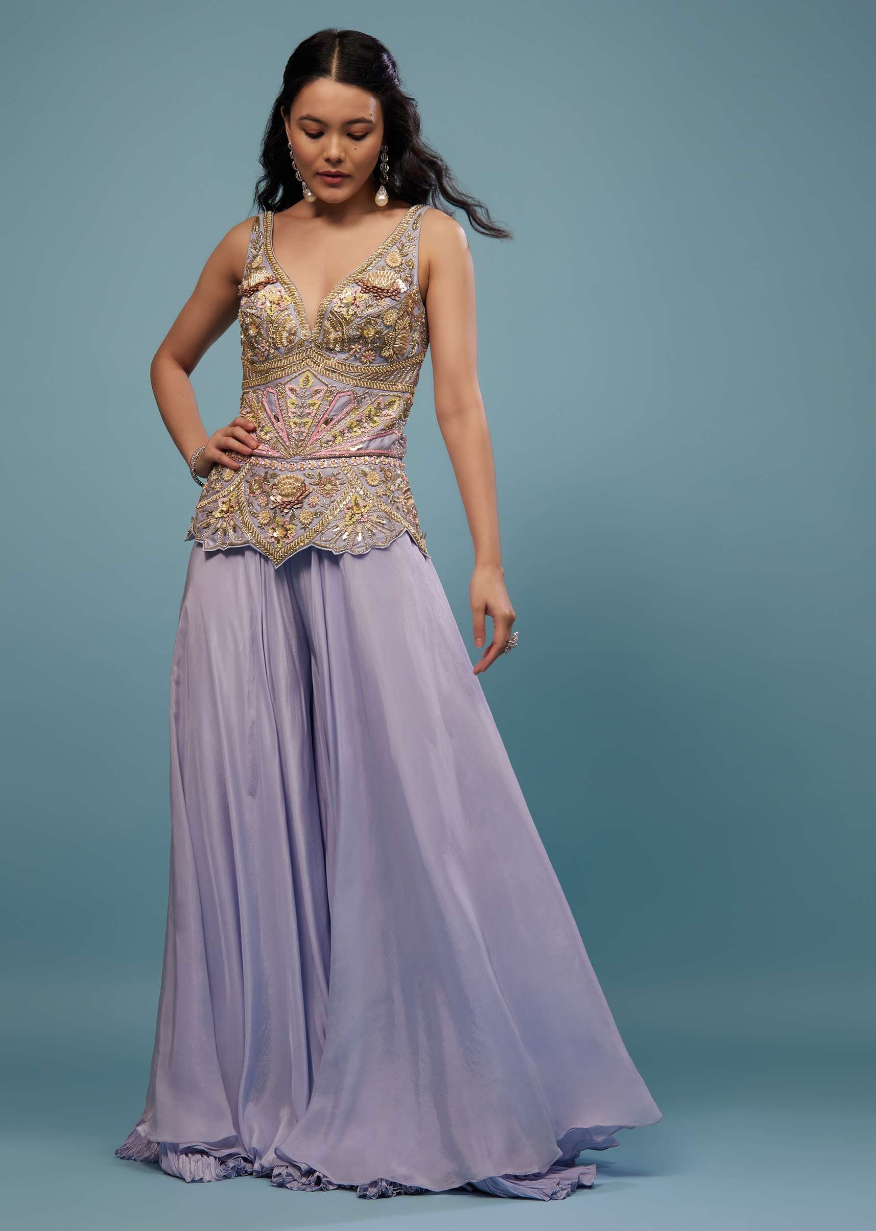 Lavender Purple Embroidered Jumpsuit - Image 3