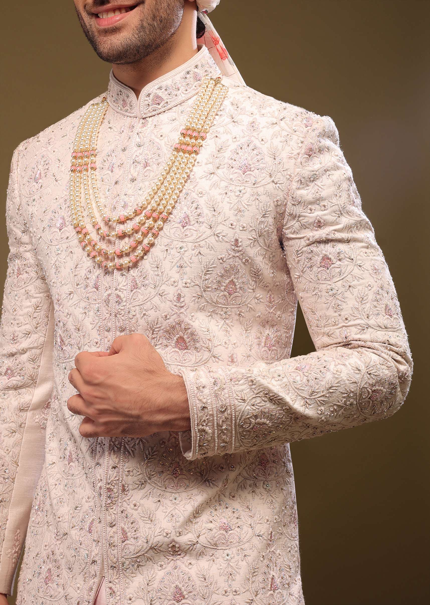 Candy Pink Silk Sherwani Set In Cutdana And Sequin Embroidery With Threadwork - Image 2