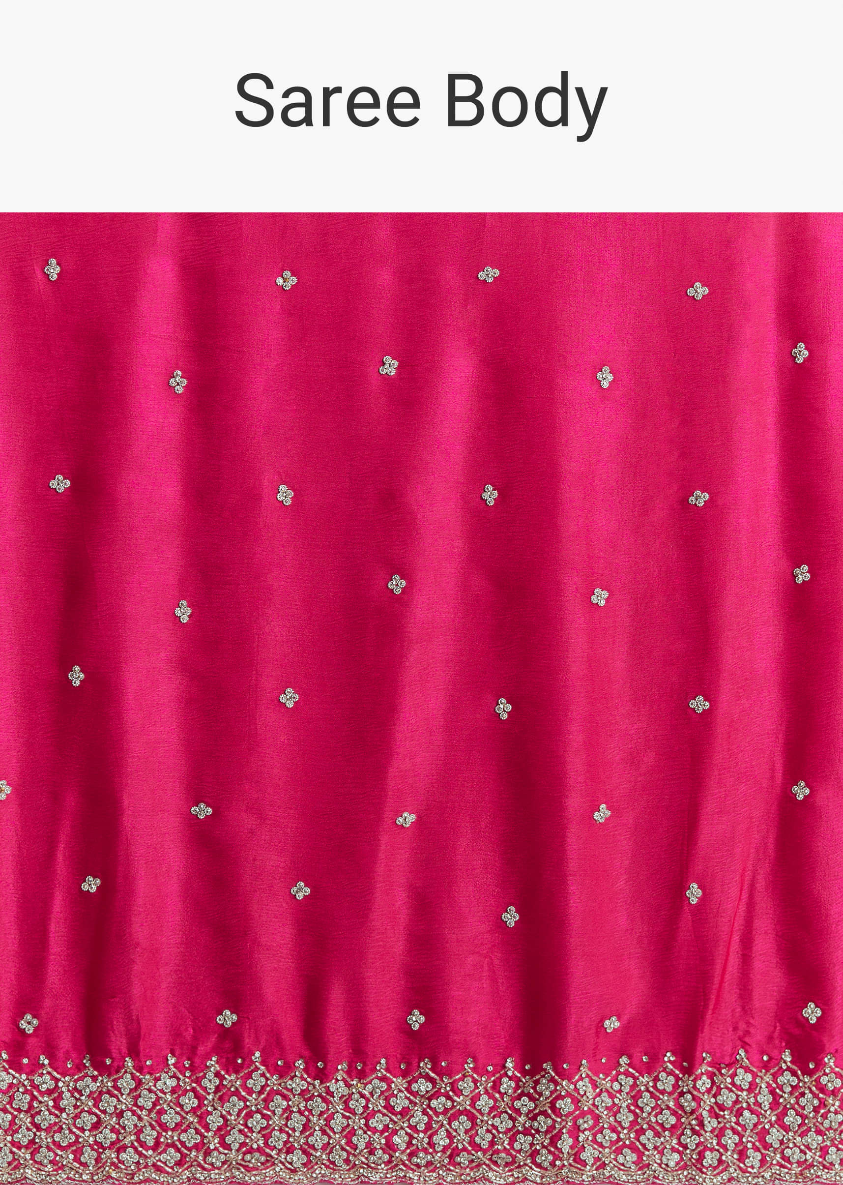 Hot Pink And Orange Chinon Saree With Heavy Embroidery - Image 8