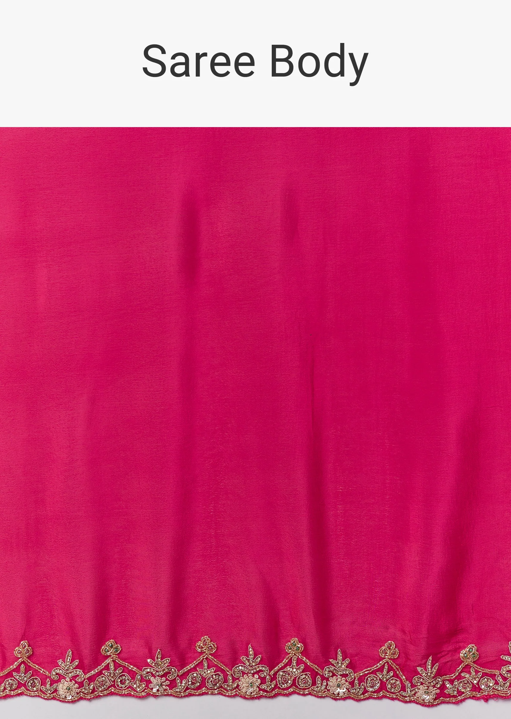 Hot Pink Chinon Saree With Floral Handwork Embroidered Border - Image 10