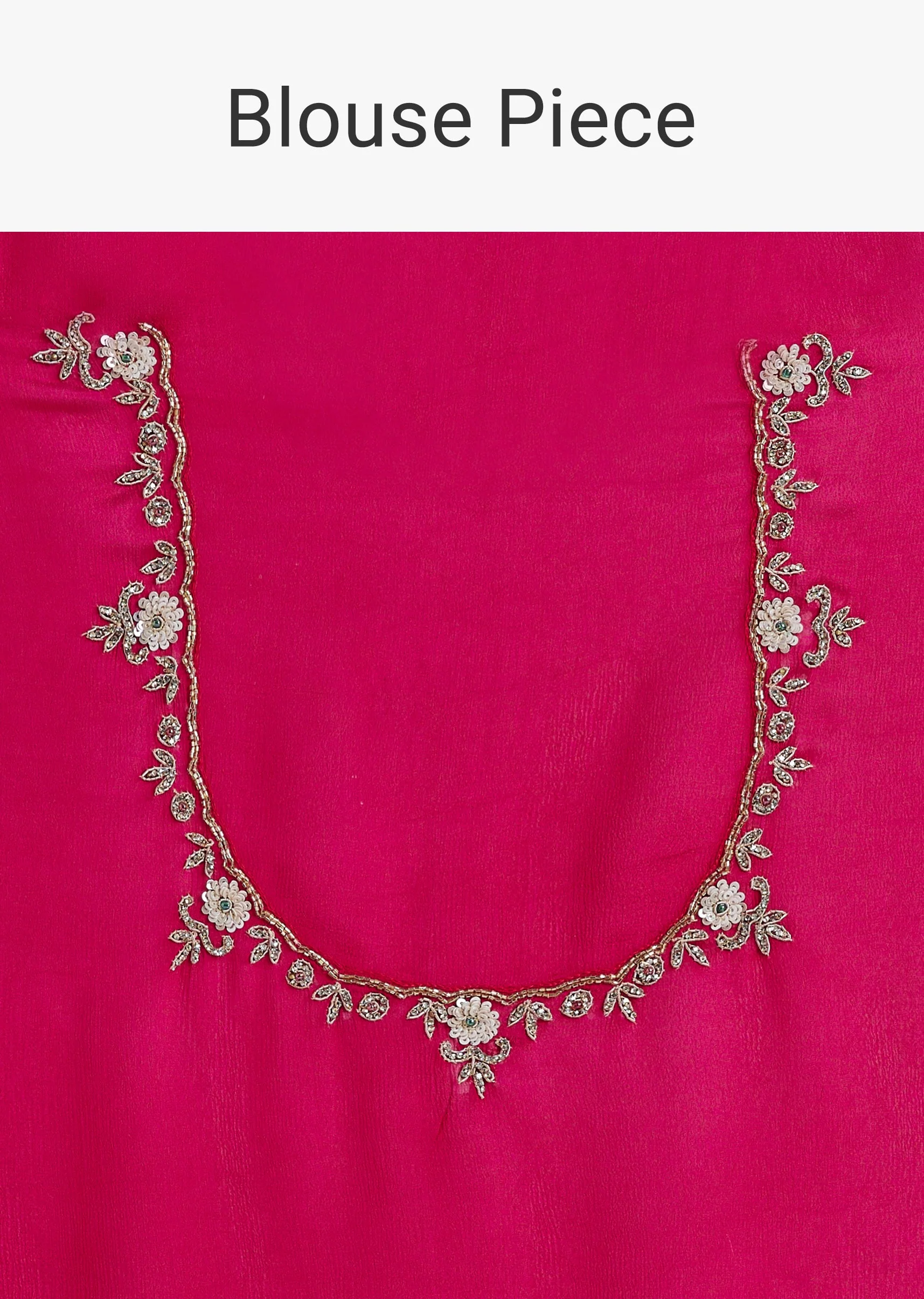 Hot Pink Chinon Saree With Floral Handwork Embroidered Border - Image 11
