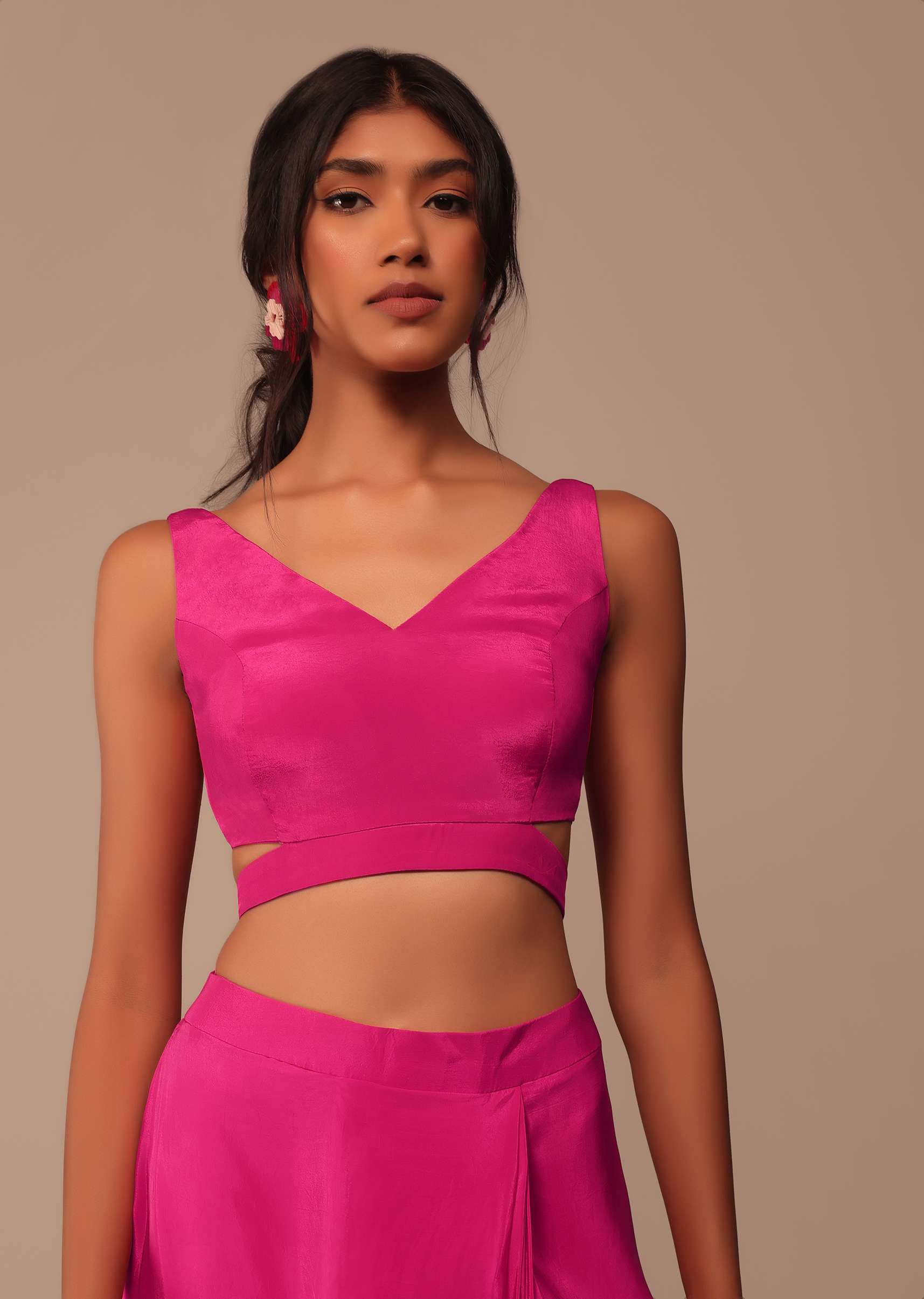 Hot Pink Indo-western Saree Set With Embroidered Belt - Image 6
