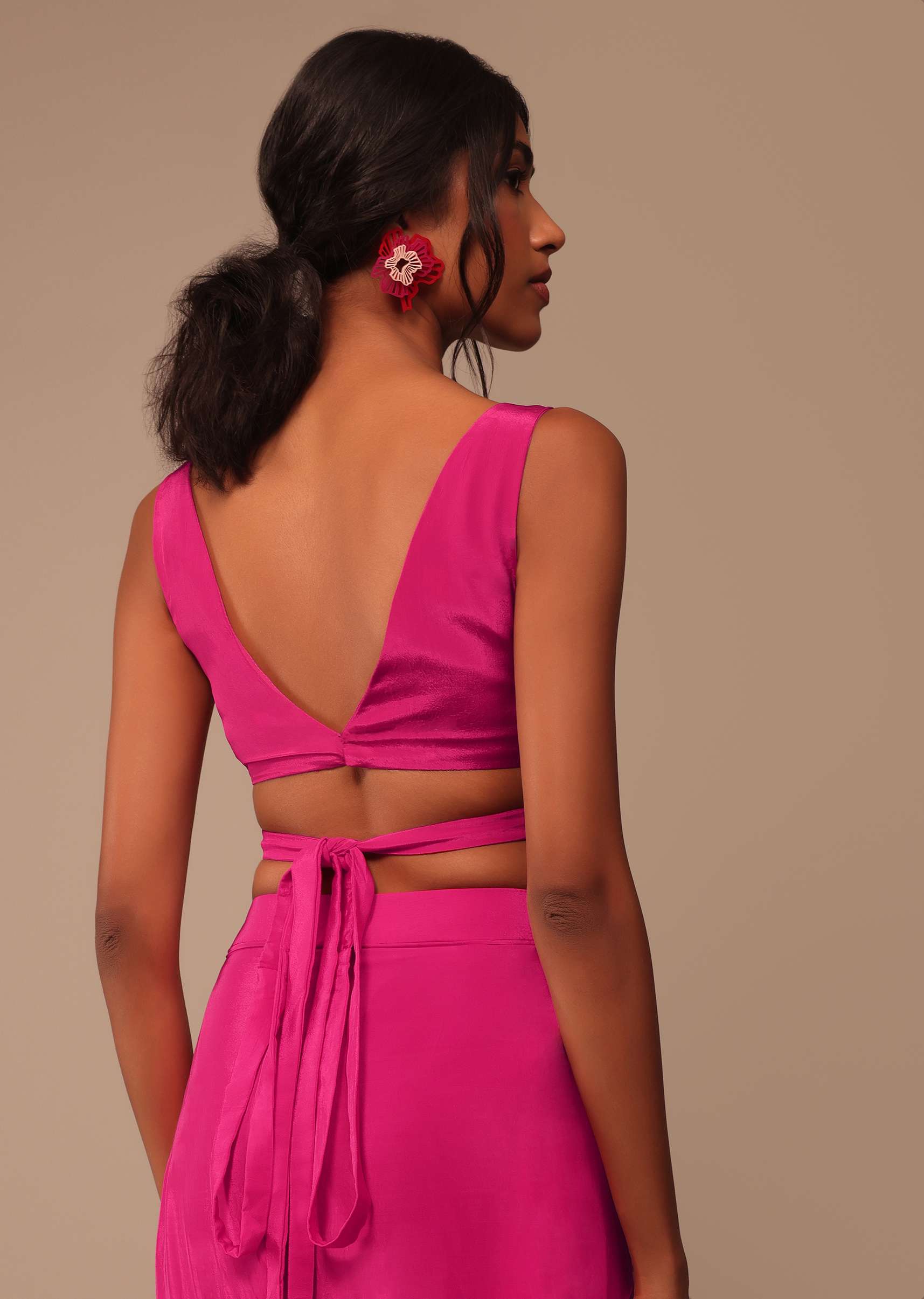 Hot Pink Indo-western Saree Set With Embroidered Belt - Image 7