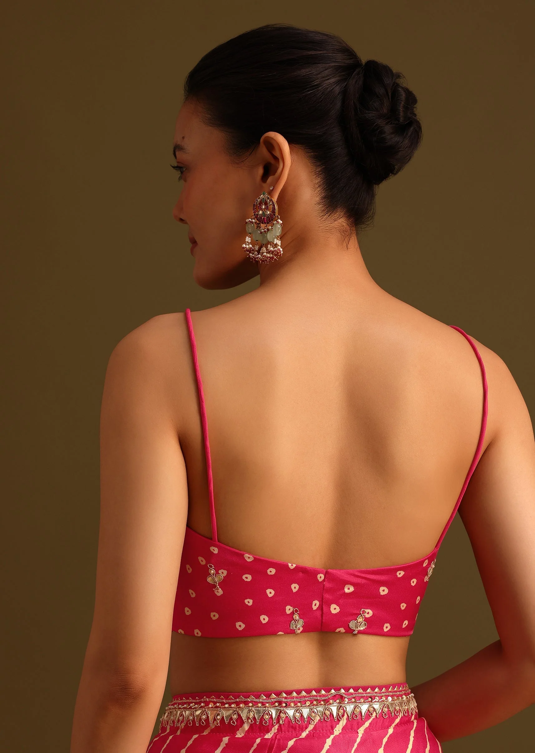 Hot Pink Lehariya Saree In Gota Patti Work With Unstitched Blouse - Image 7