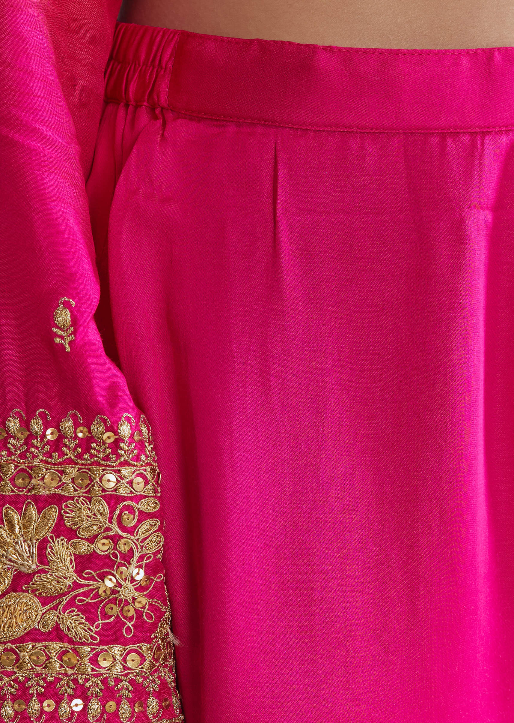Hot Pink Ombre Silk Kurta Set With Zari Embroidery - Image 6