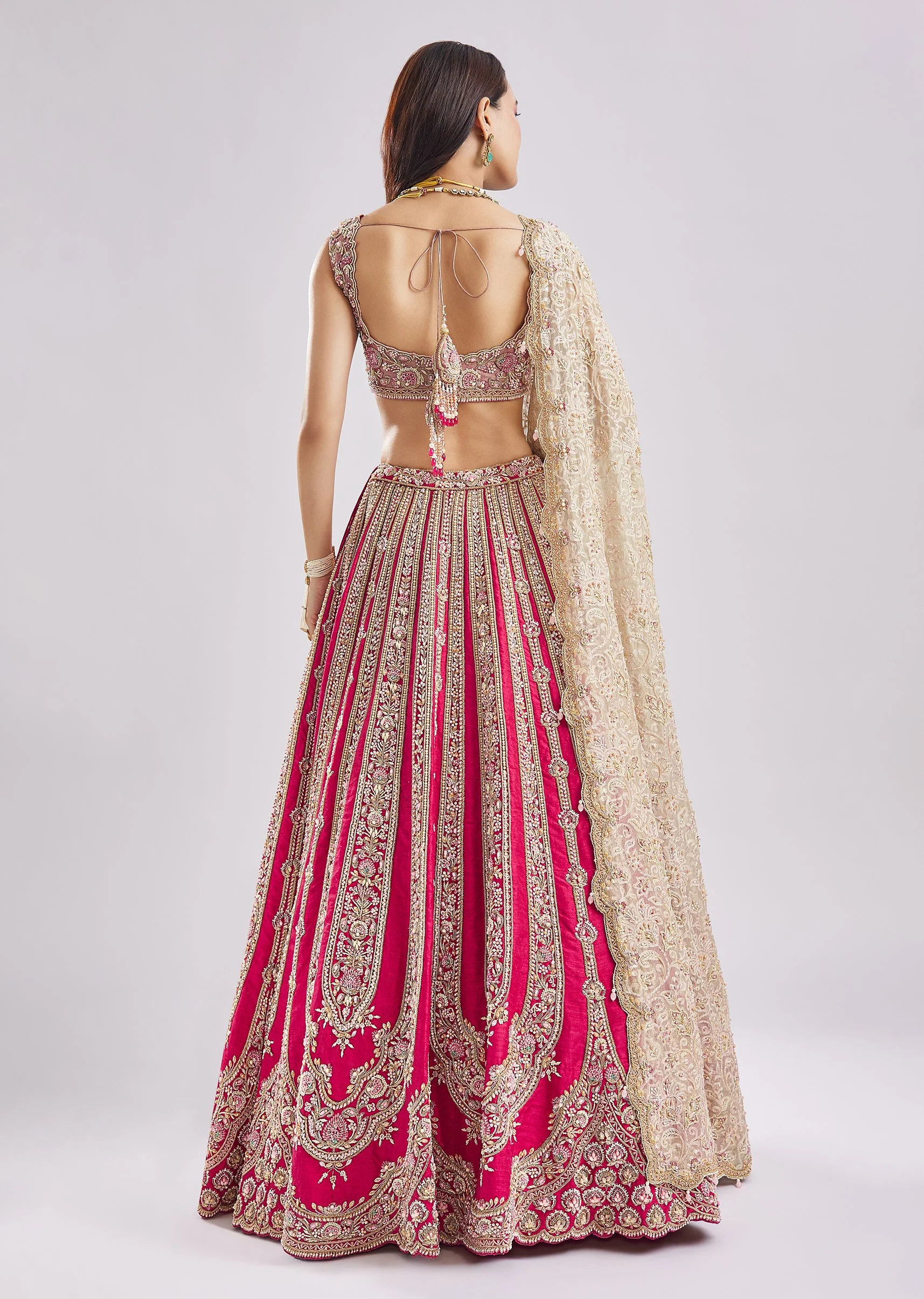 Hot Pink Self Gold Embroidery Bridal Set - Image 2