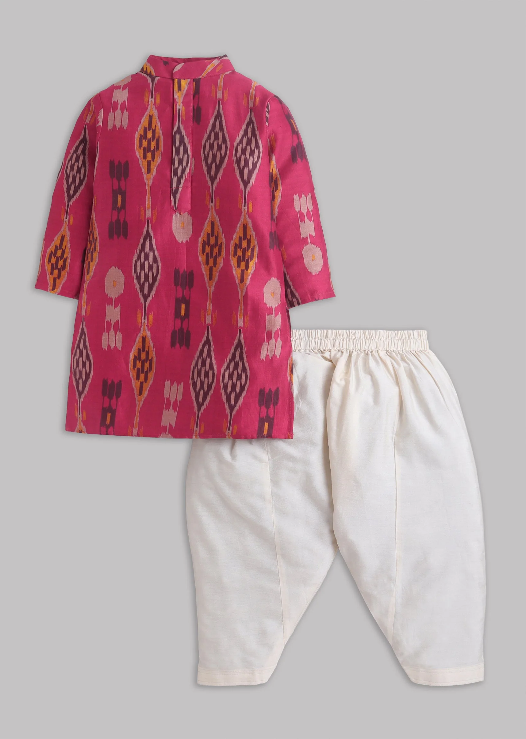 Ikat Printed Chanderi Kurta Set With Beige Salwar