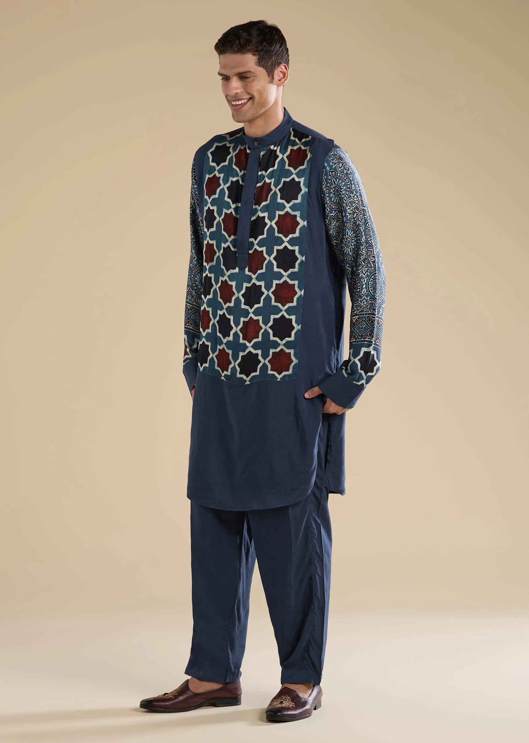 Indigo Ajrakh Printed Kurta Set