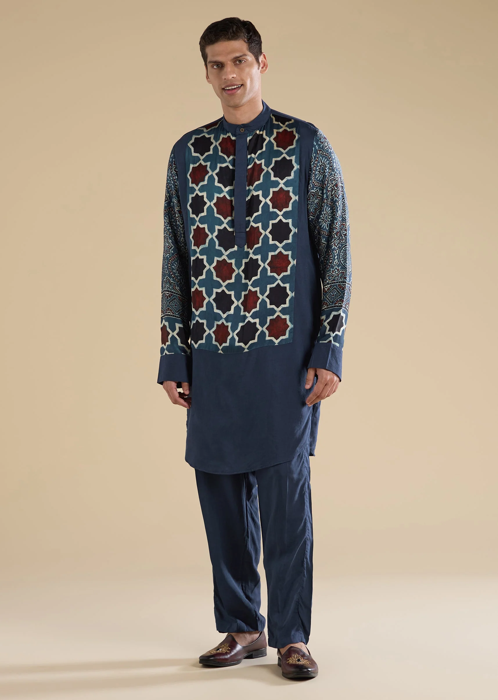 Indigo Ajrakh Printed Kurta Set - Image 3