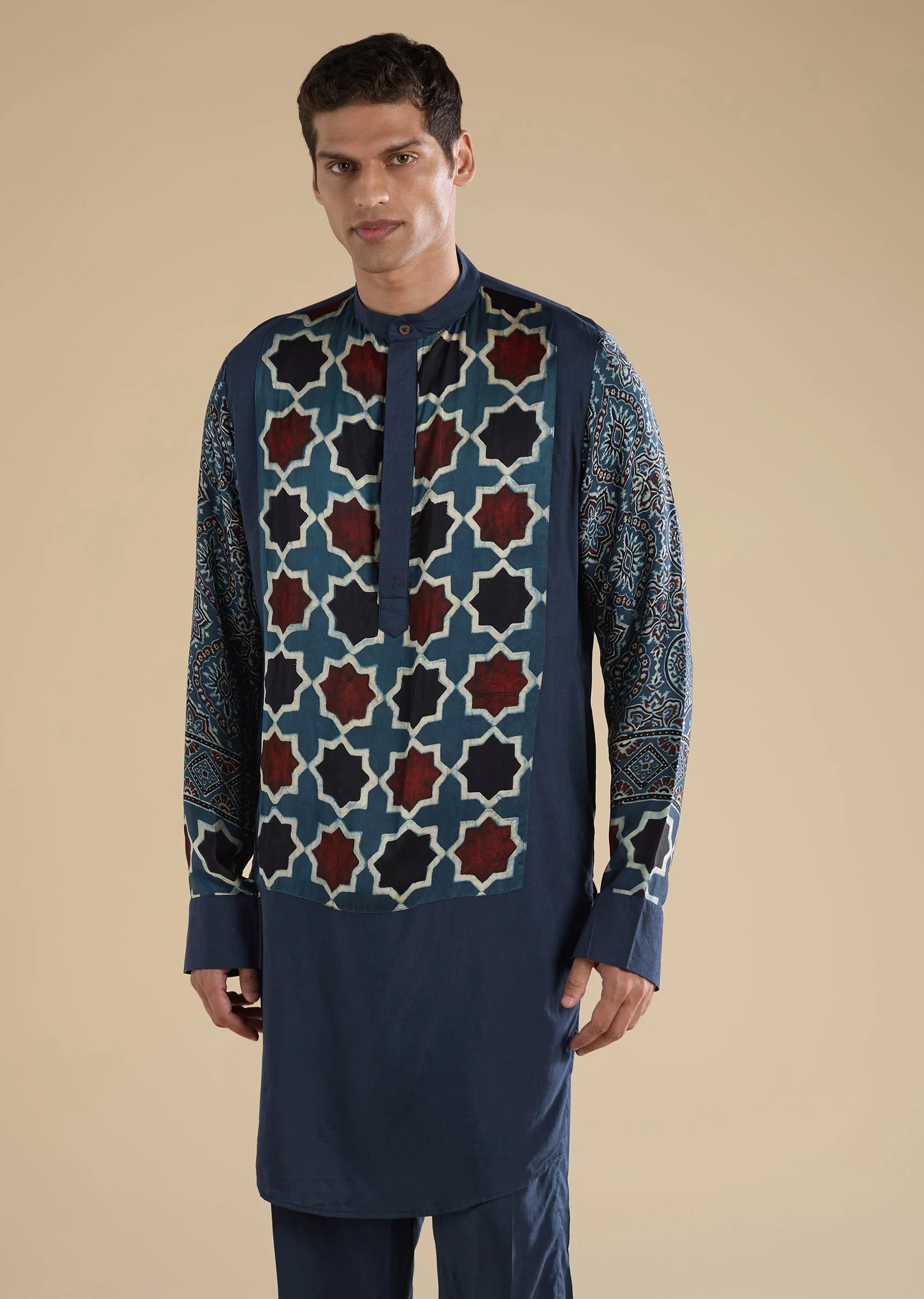 Indigo Ajrakh Printed Kurta Set - Image 4
