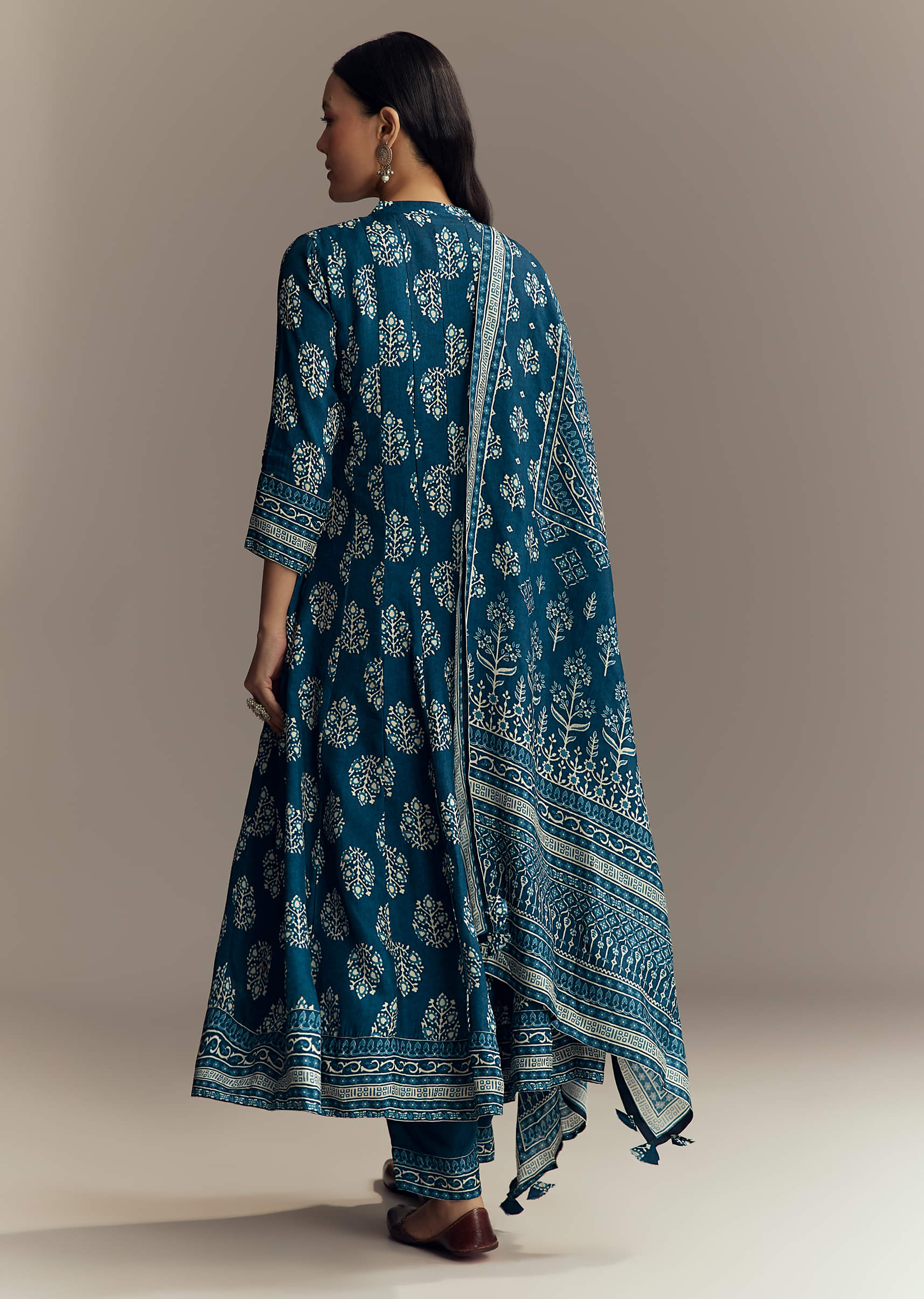Indigo Blue Muslin Printed Anarkali Suit - Image 5