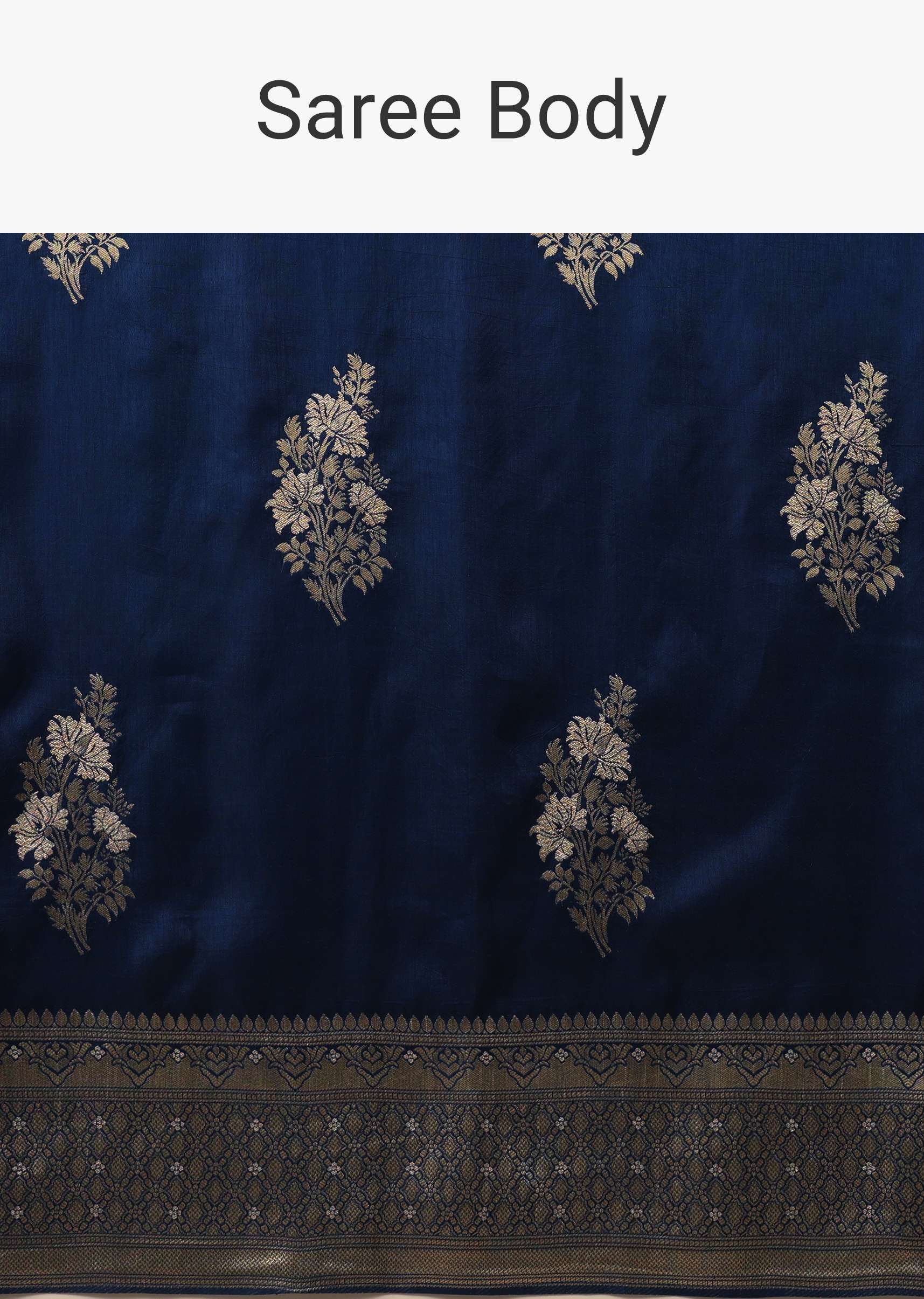 Indigo Blue Saree In Dola Silk With Embroidered Floral Buttas - Image 7