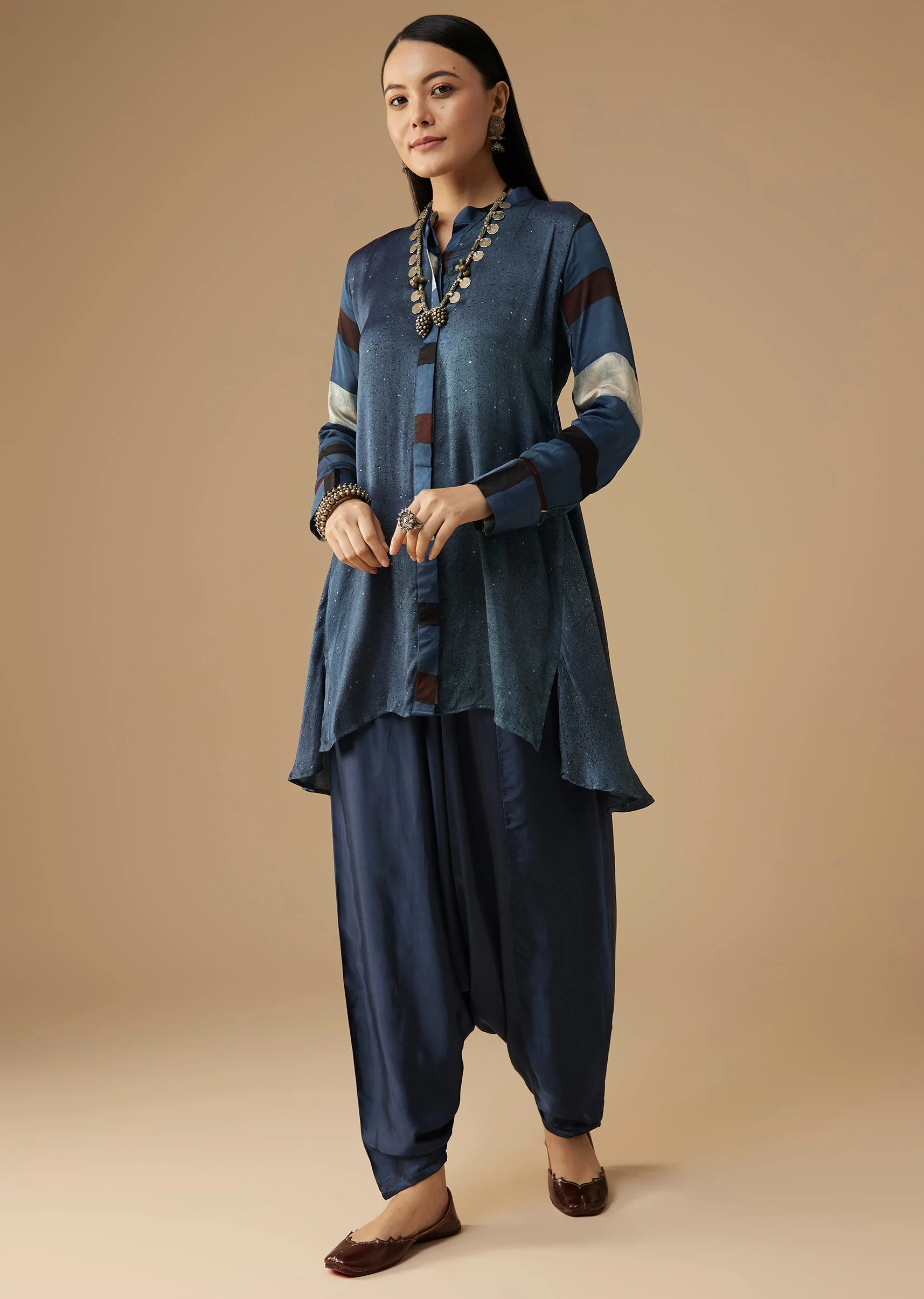 Indigo Hand Dyed Ajrakh Jacket and Dhoti Set - Image 5