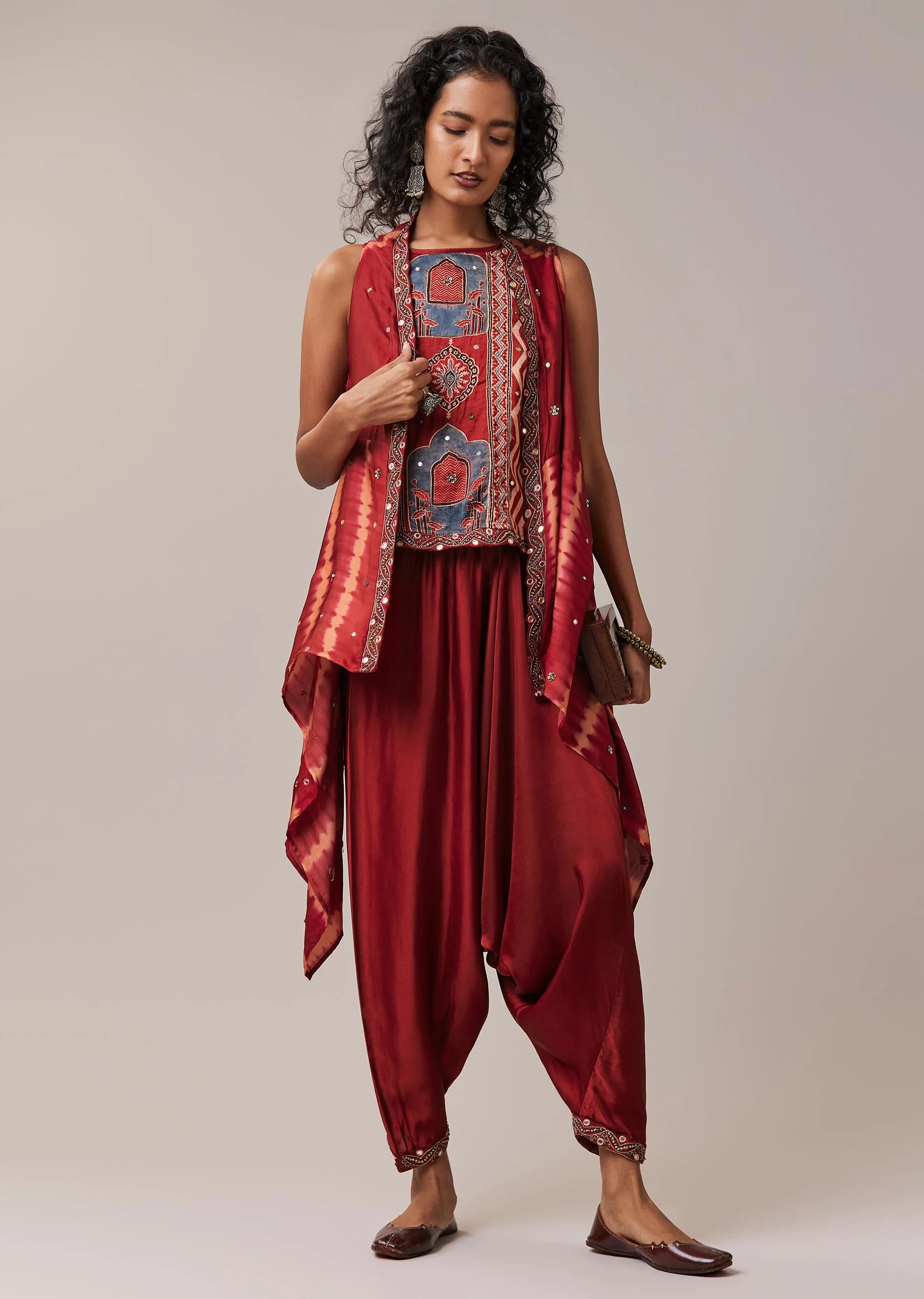 Indigo Hand Dyed Leheriya Jacket and Cowl Set - Image 3