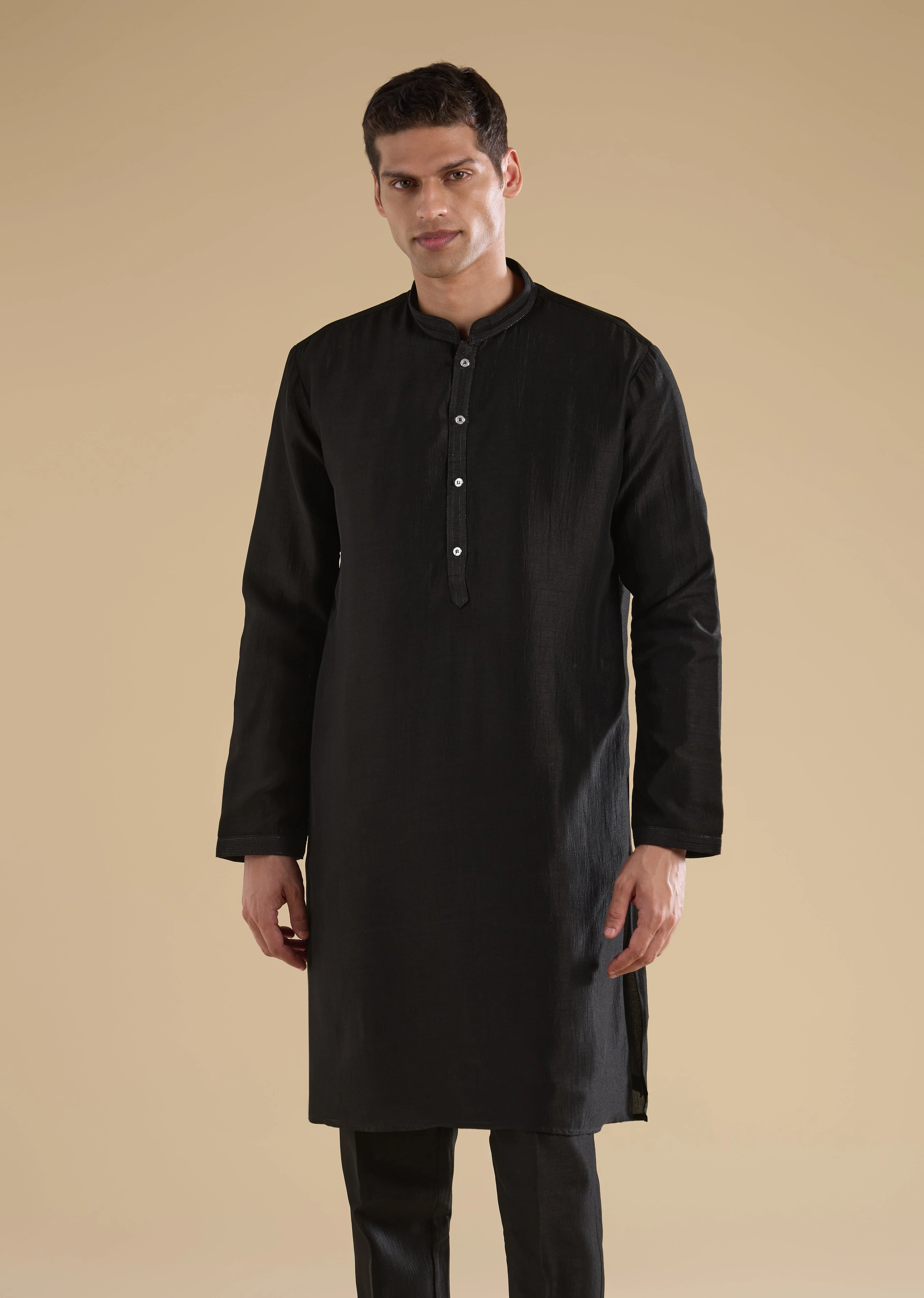 Indigo Noir Festive Couple Set – Indigo Printed Crop Top & Skirt Set for Her And Black Embroidered Silk Kurta Jacket Set for Him - Image 10
