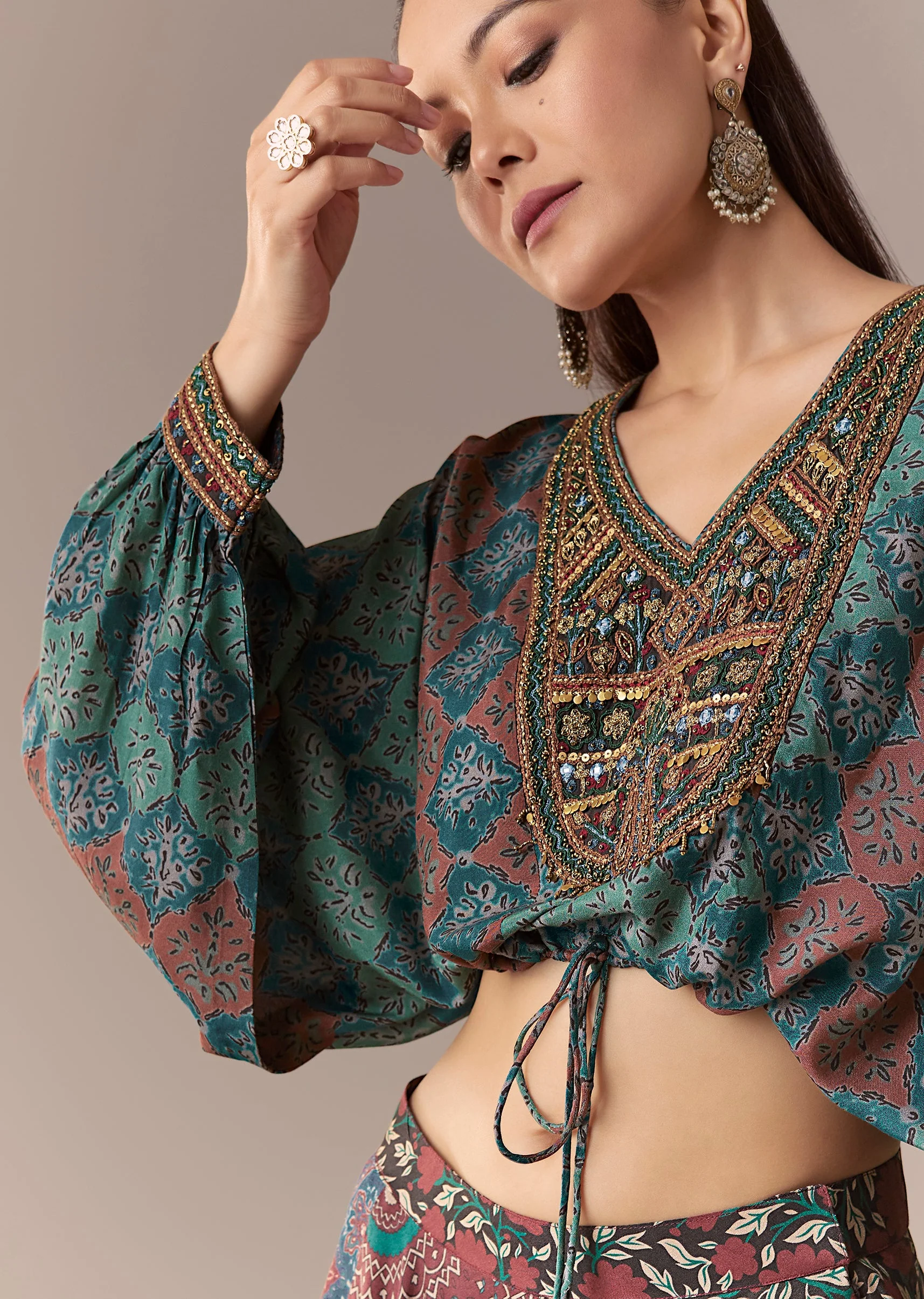 Indigo Printed Crop Top Skirt Set - Image 2