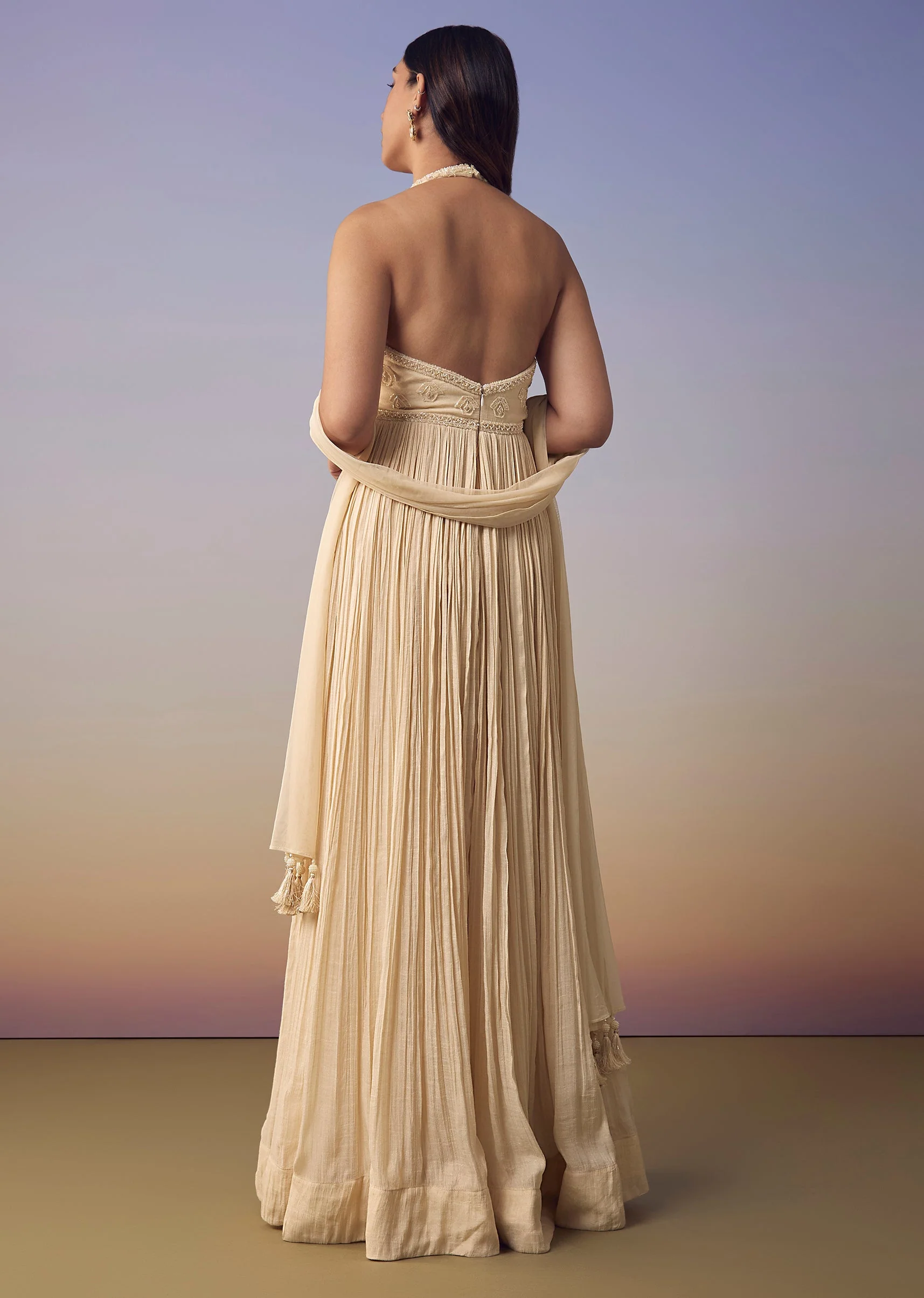 Ivory Backless Anarkali with Dupatta - Image 5
