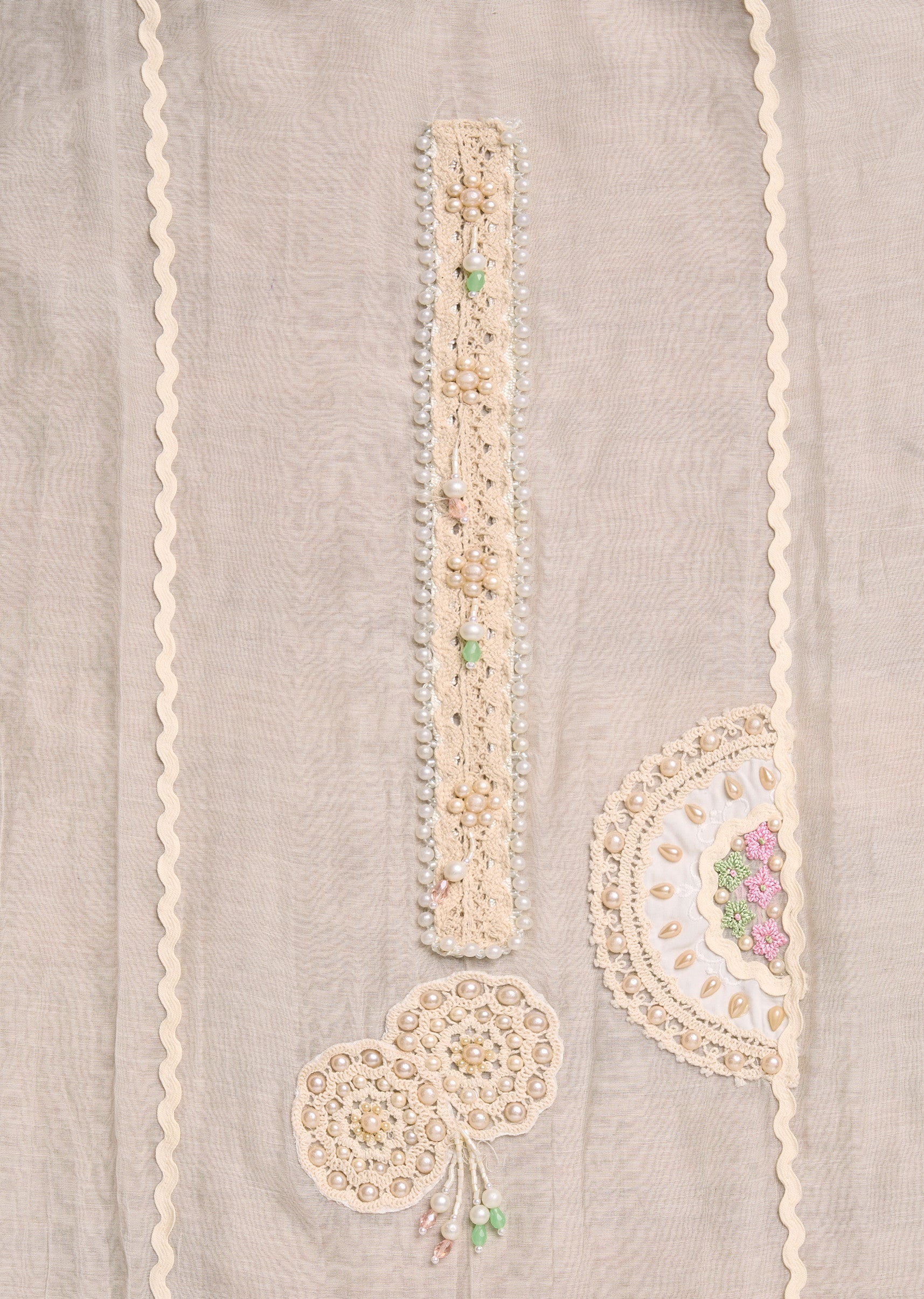 Ivory Chanderi Embroidered Unstitched Suit Set - Image 2