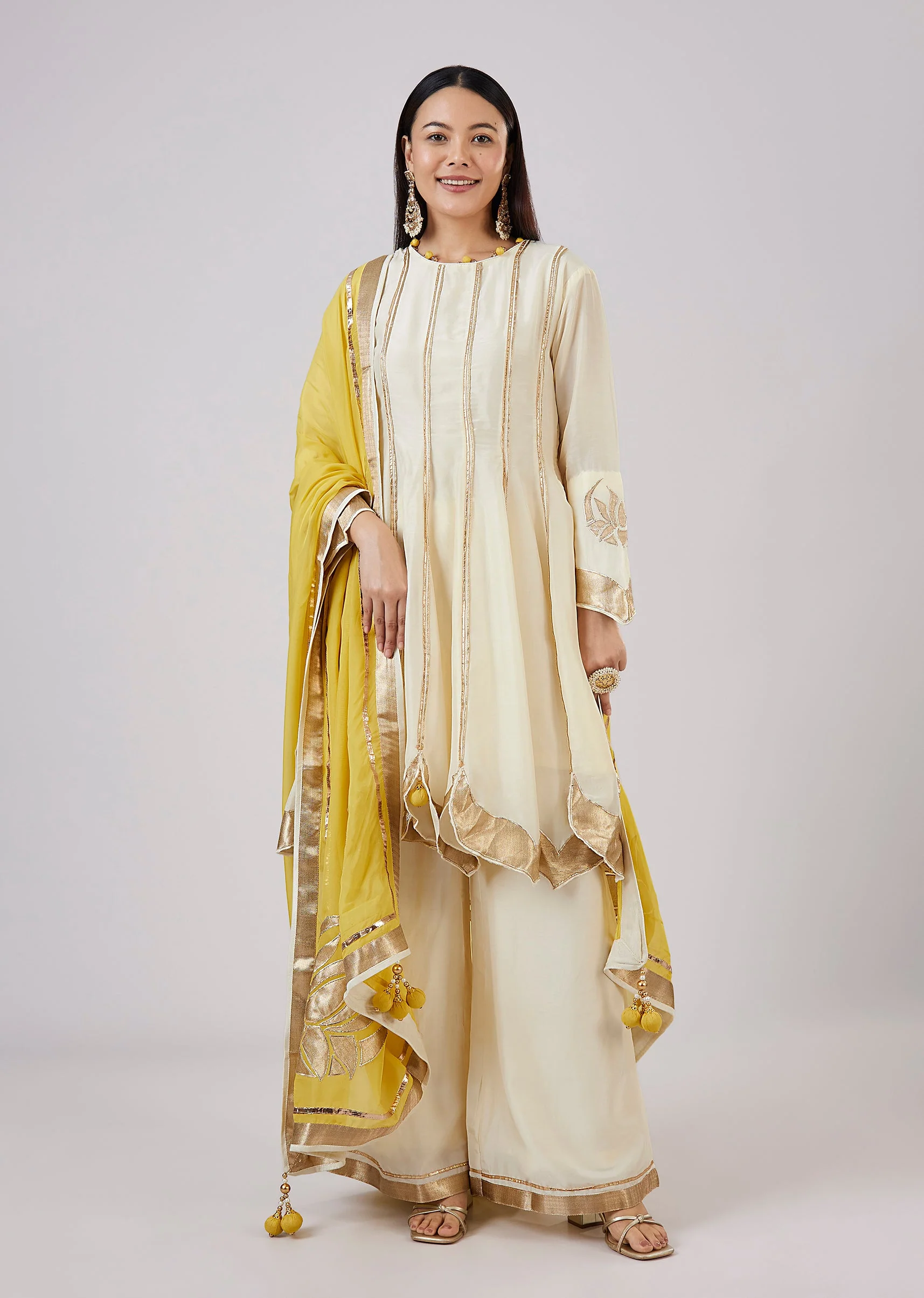 Ivory Cotton Silk Anarkali With Gotta Work