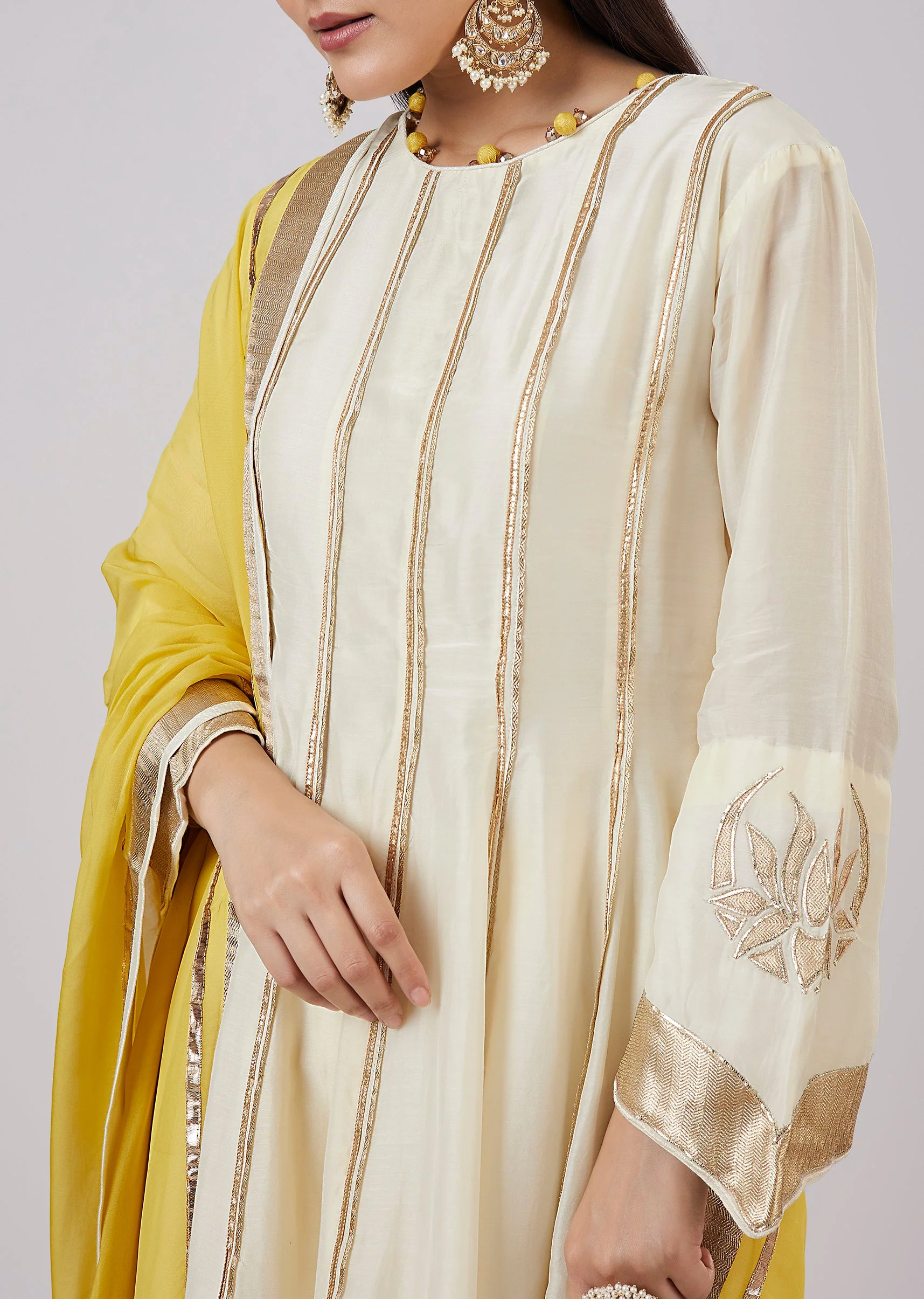 Ivory Cotton Silk Anarkali With Gotta Work - Image 2