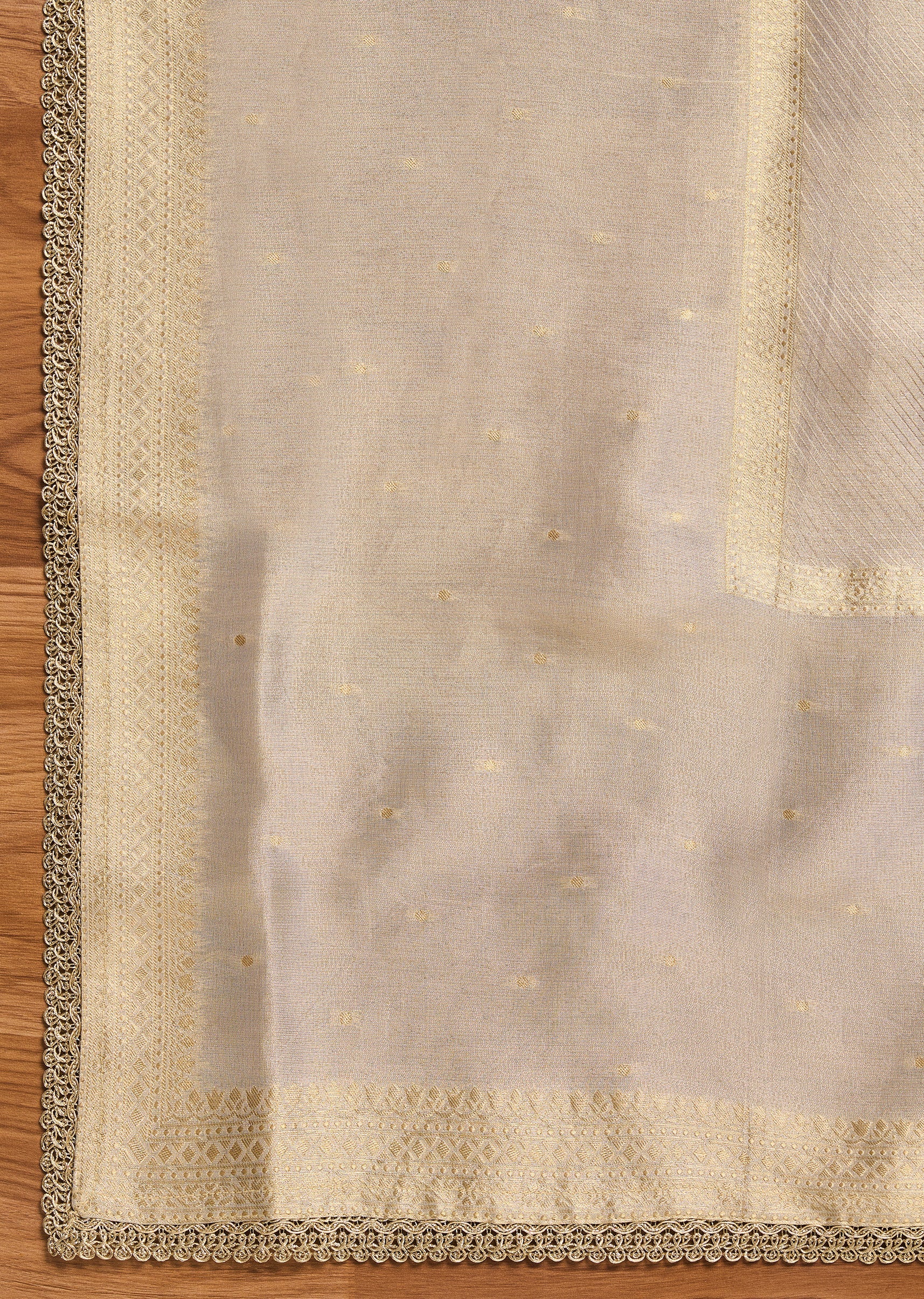 Ivory Crepe Unstitched Suit With Dupatta - Image 5