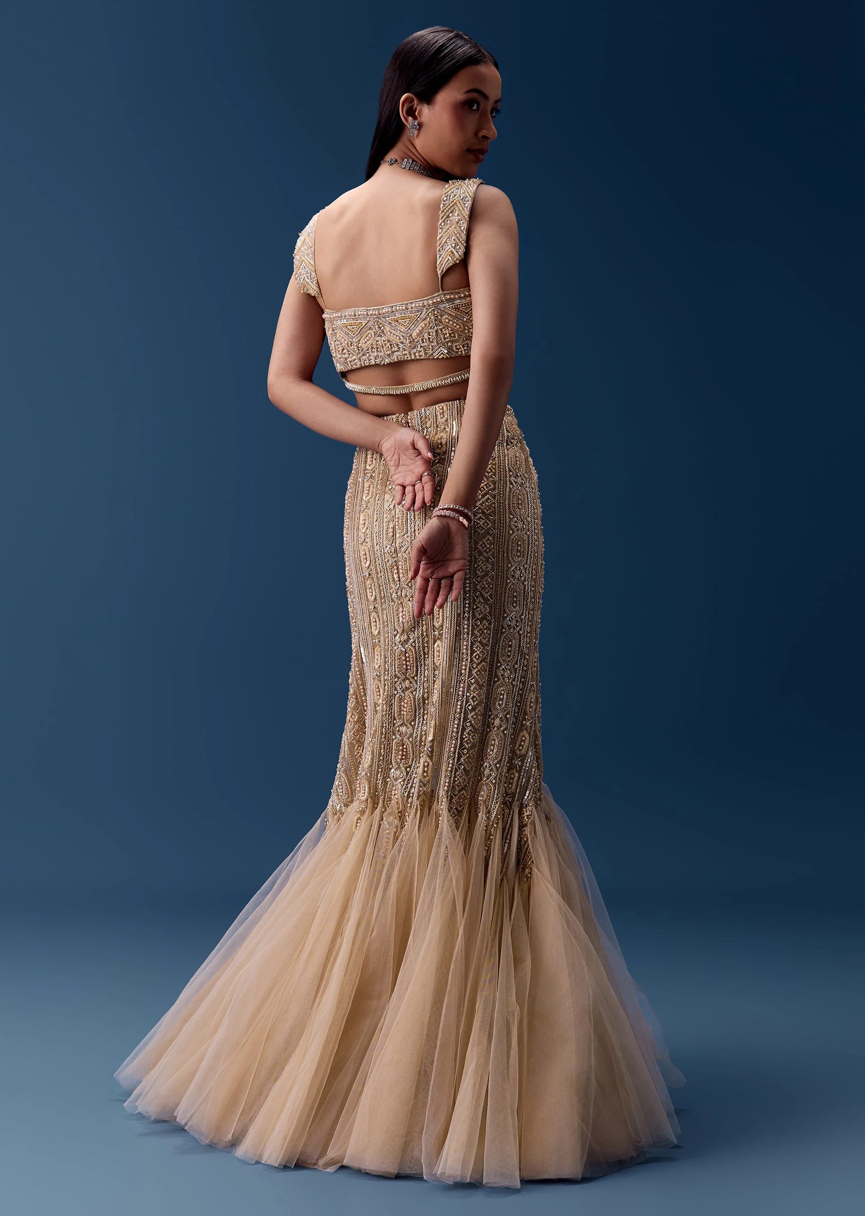Ivory Cutdana Embellished Fishcut Lehenga Set - Image 2