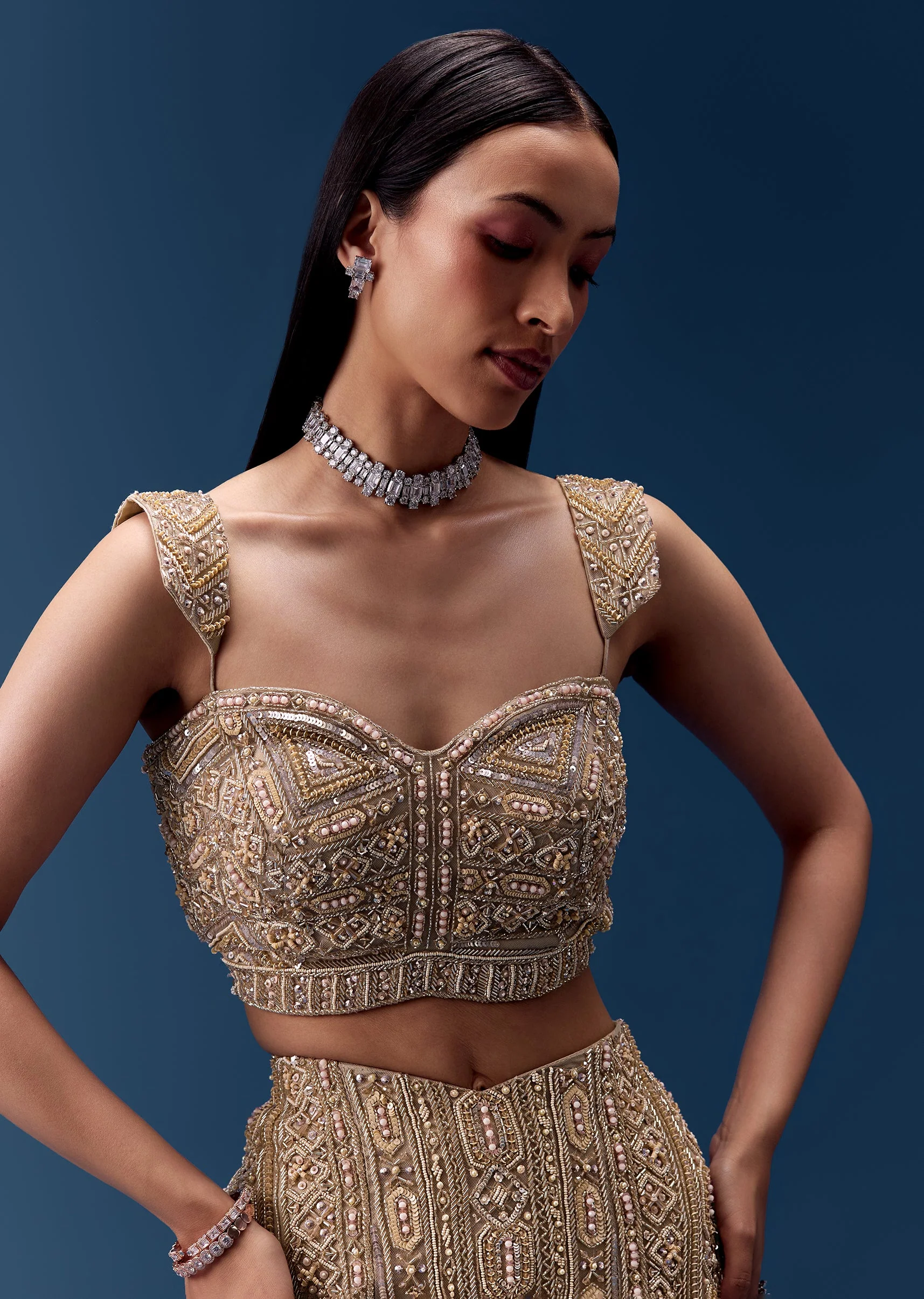 Ivory Cutdana Embellished Fishcut Lehenga Set - Image 3