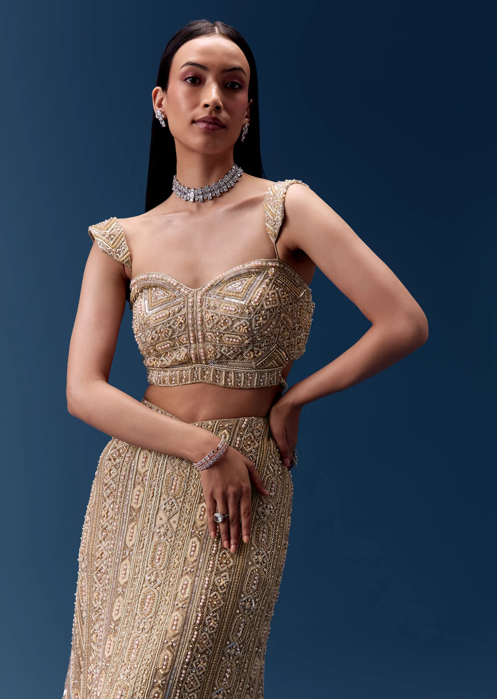 Ivory Cutdana Embellished Fishcut Lehenga Set - Image 6