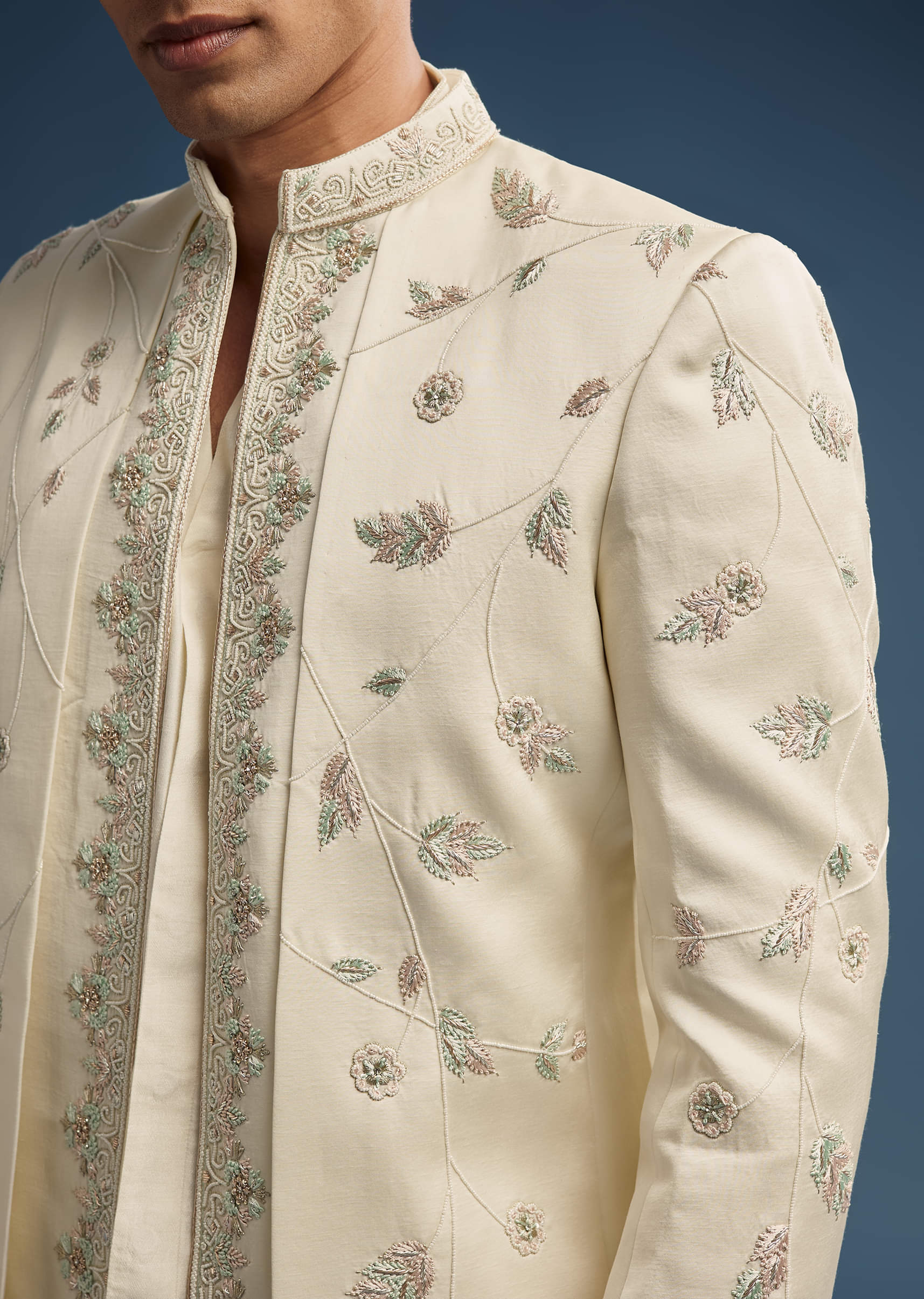 Ivory Dola Silk Jodhpuri Suit For Men With Zardosi Embroidery - Image 2