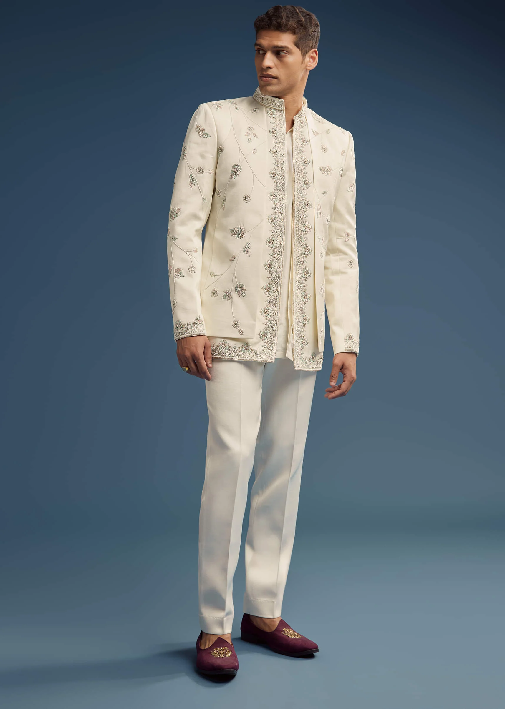 Ivory Dola Silk Jodhpuri Suit For Men With Zardosi Embroidery - Image 3