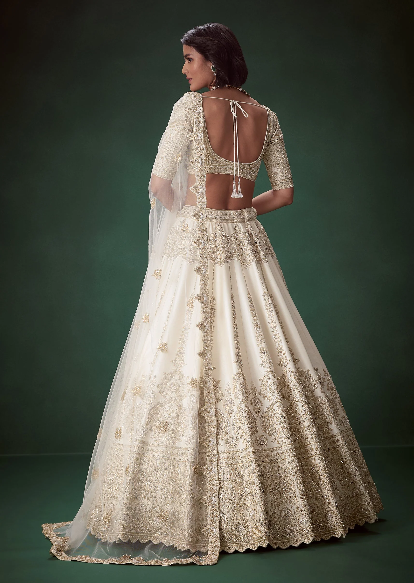 Ivory Embellished Silk Bridal Lehenga Set with Two Duapattas - Image 2