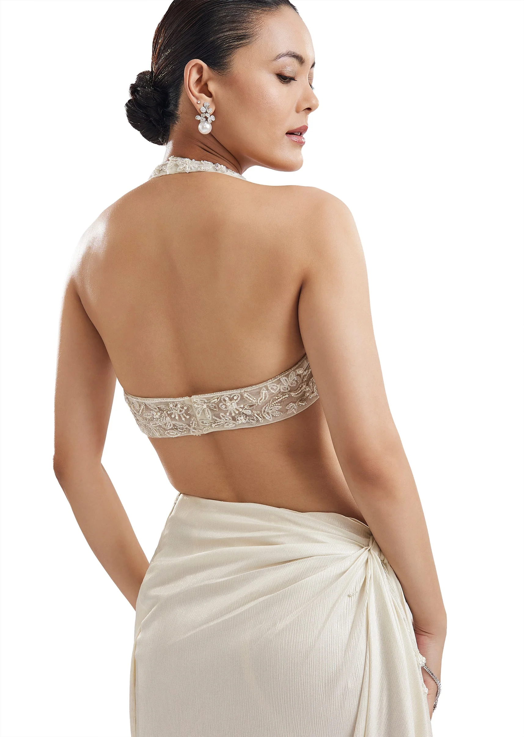 Ivory Embroidered Drape Skirt Set With Cape - Image 6