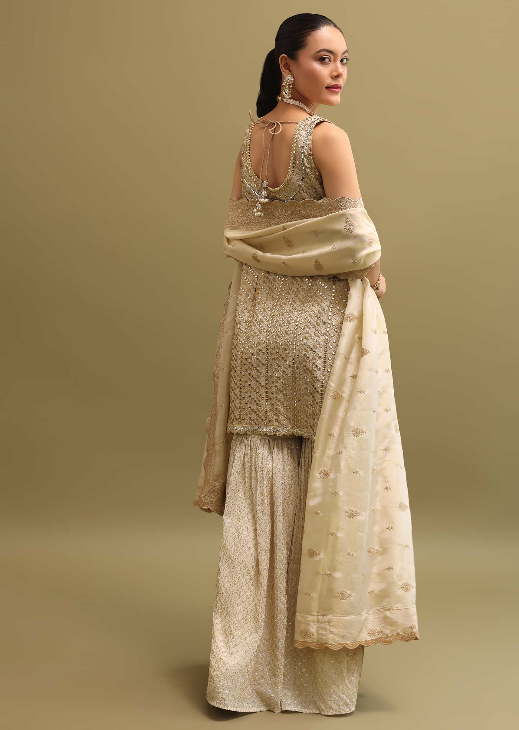 Ivory Embroidered Georgette Kurta Sharara Set - Image 5