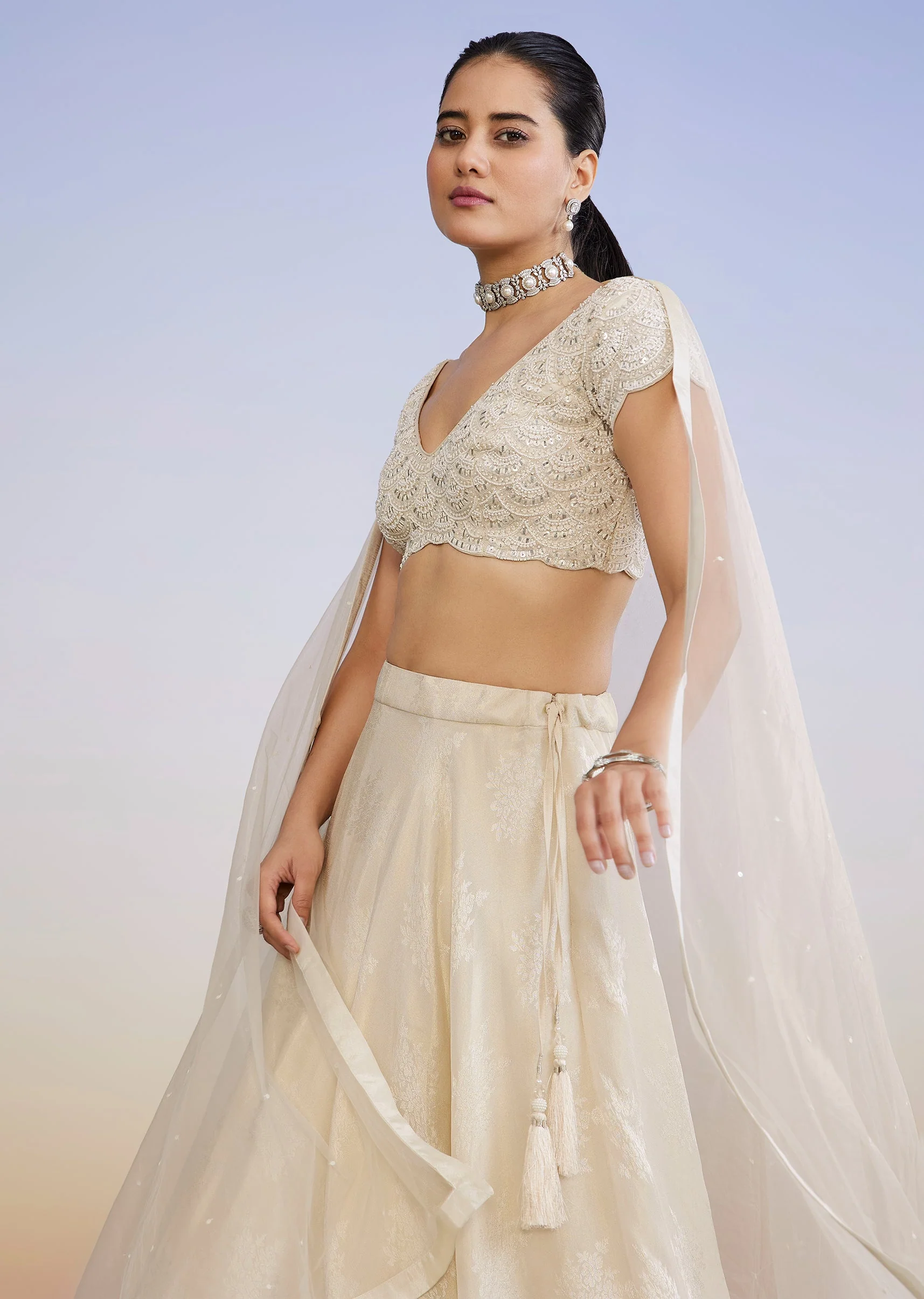 Ivory Embroidered Lehenga - Image 5
