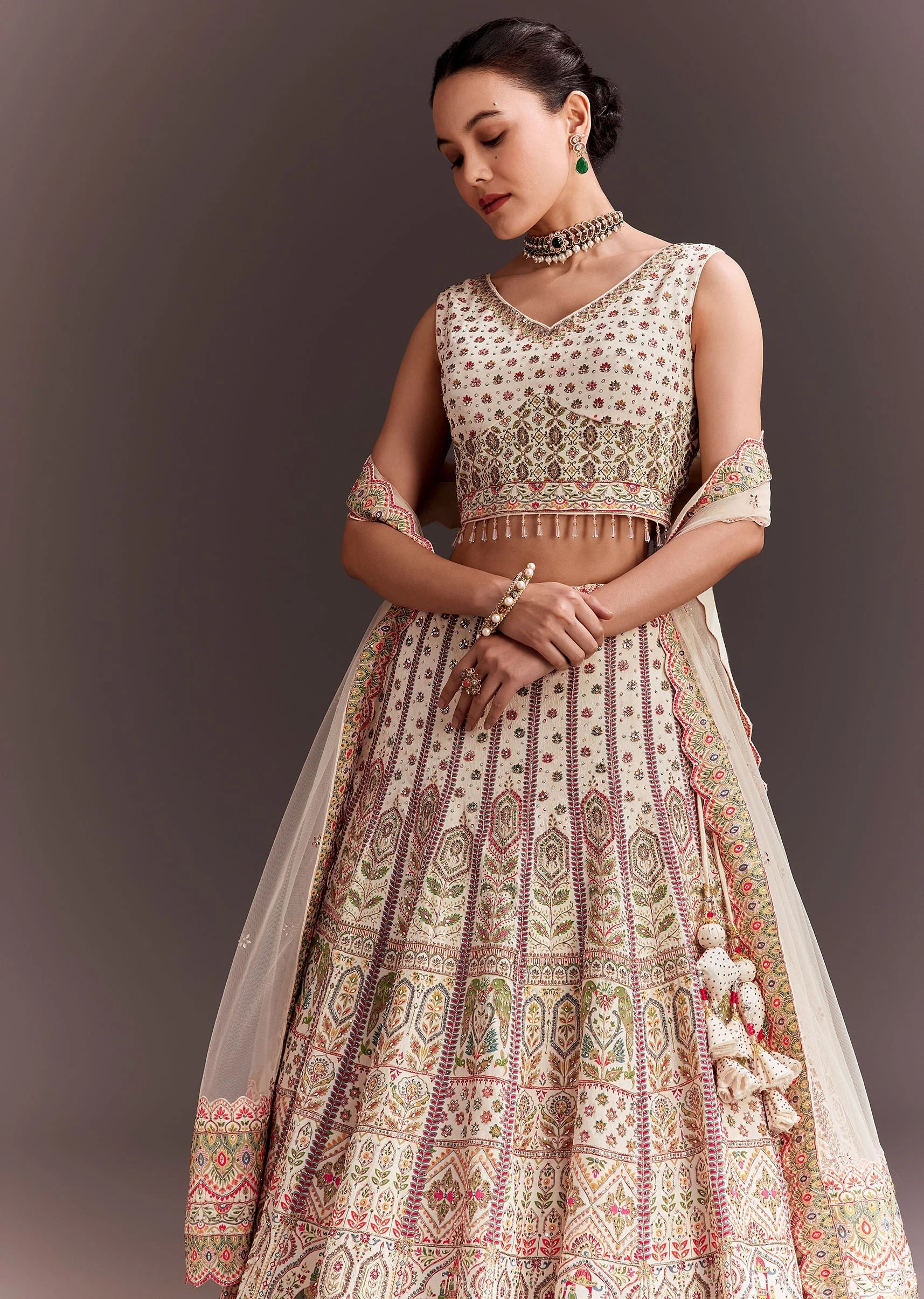 Ivory Embroidered Lehenga Set With Ethnic Motifs - Image 2