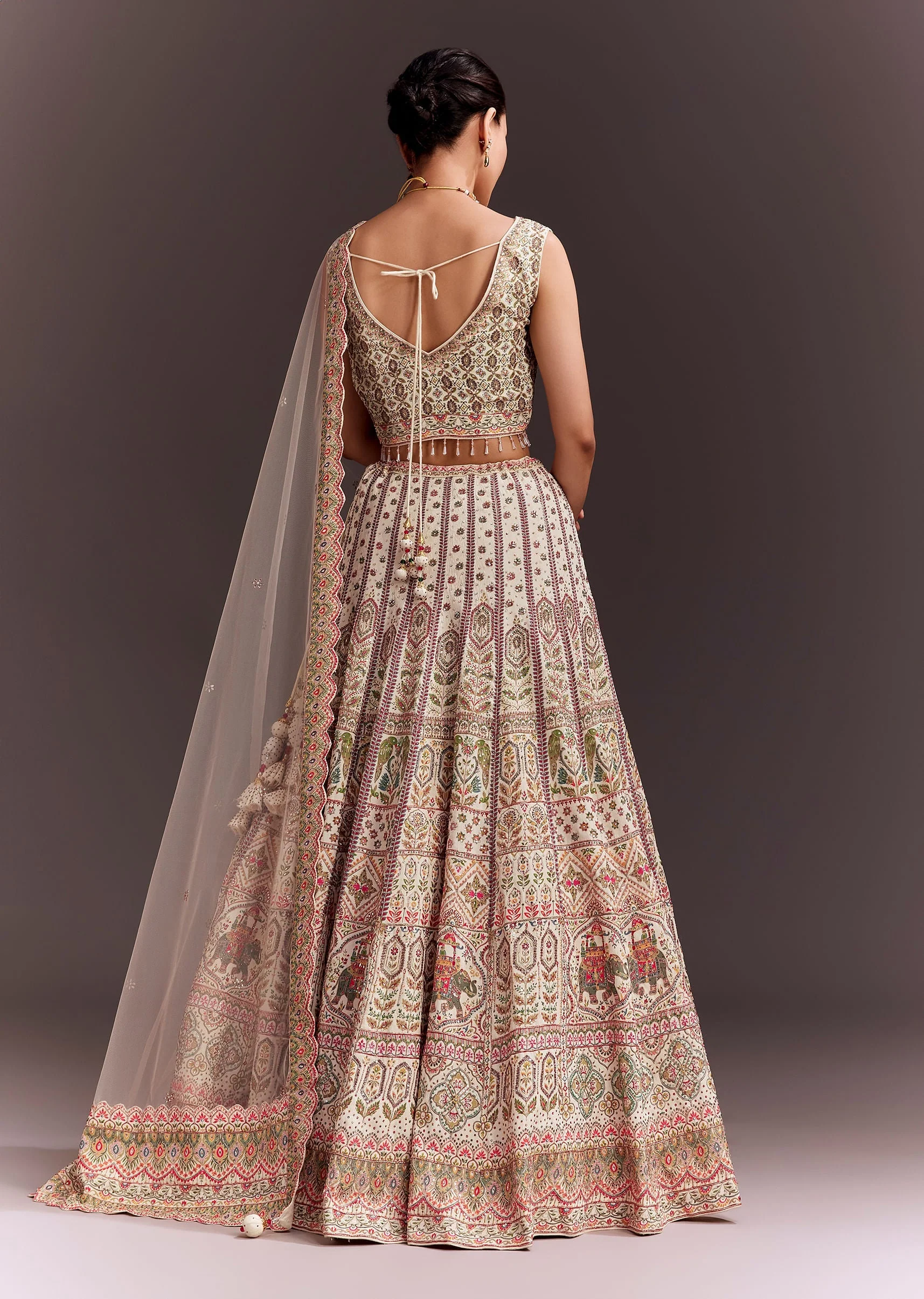Ivory Embroidered Lehenga Set With Ethnic Motifs - Image 5