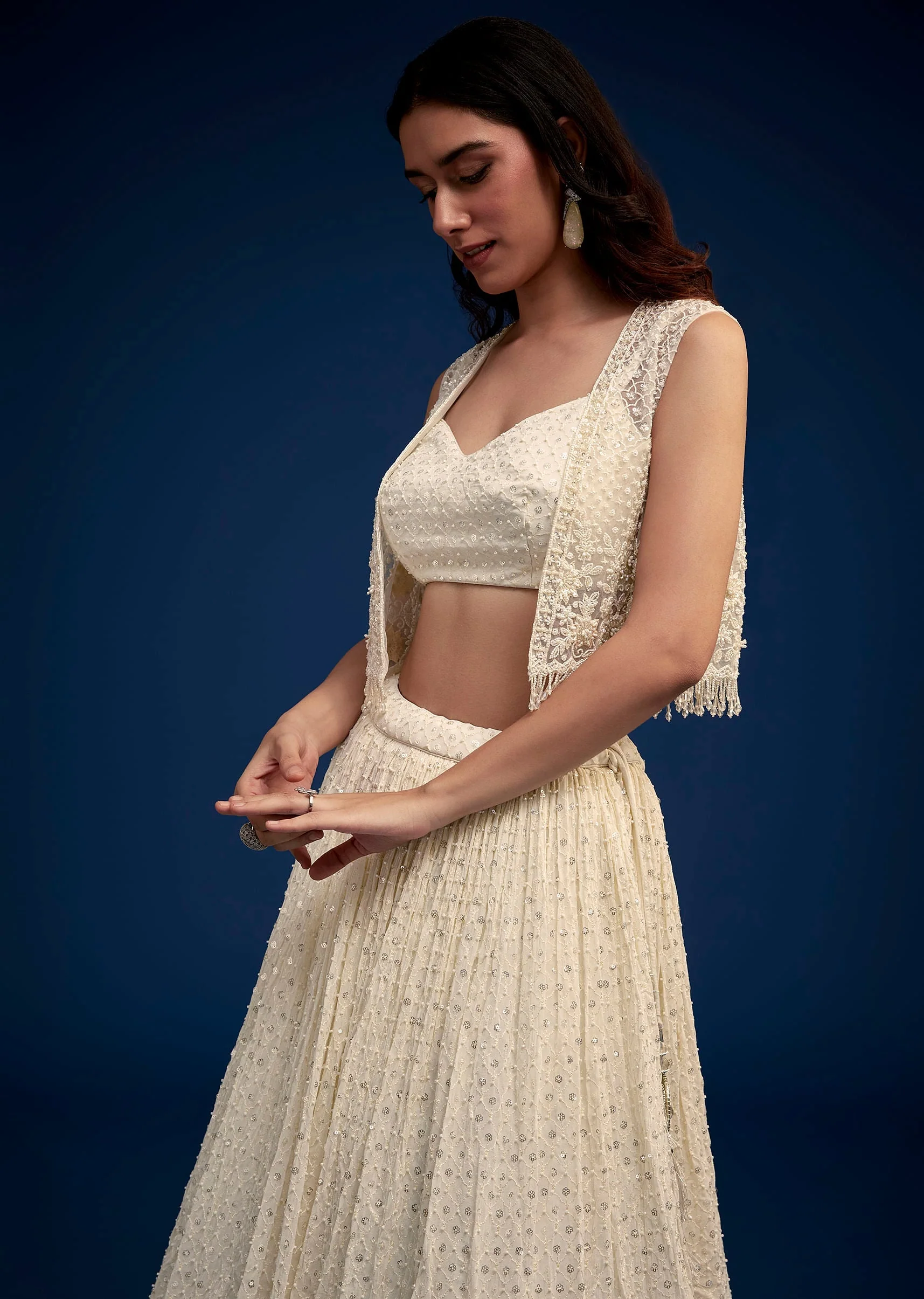 Ivory Embroidered Lehenga Set With Jacket - Image 2