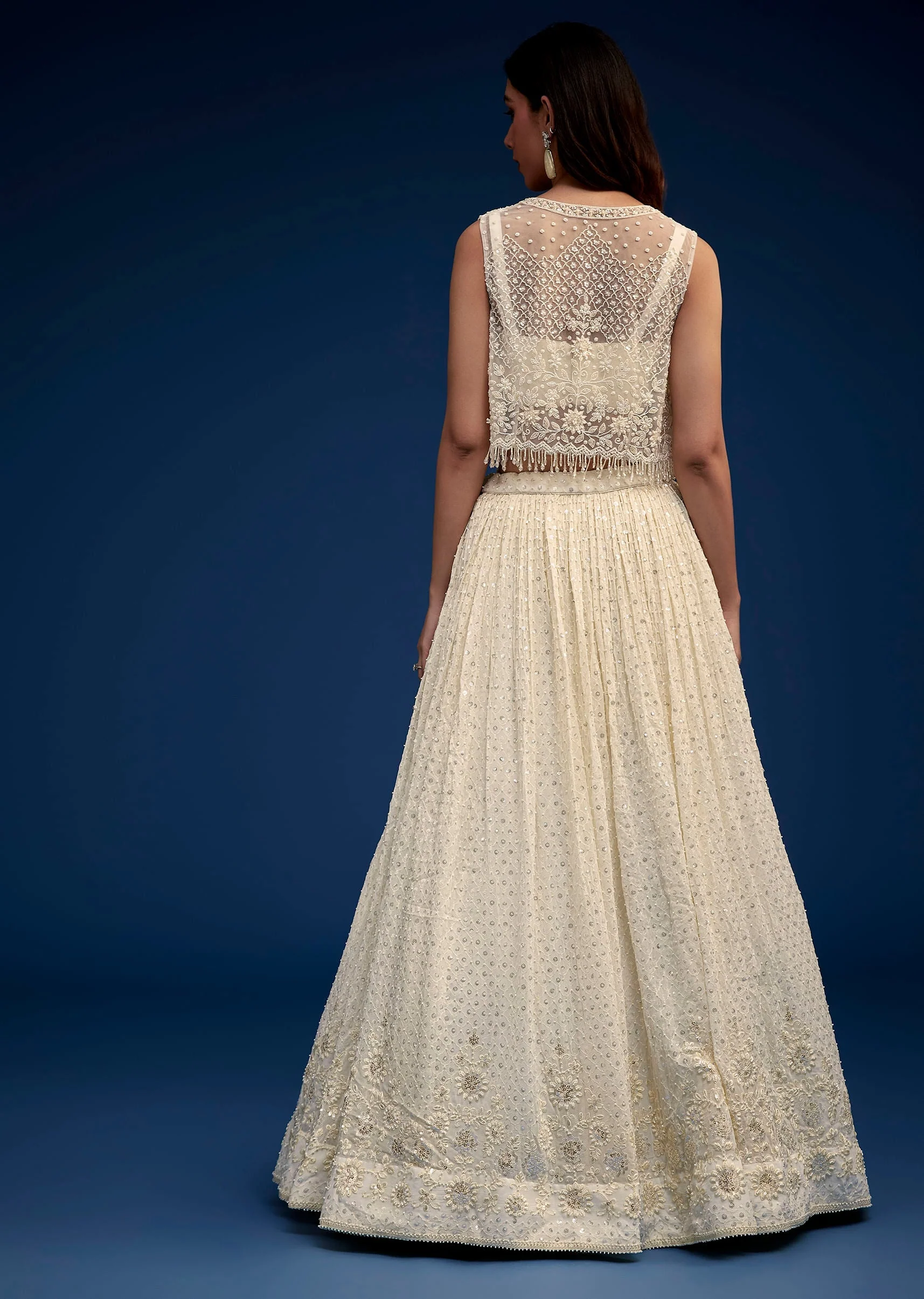 Ivory Embroidered Lehenga Set With Jacket - Image 5