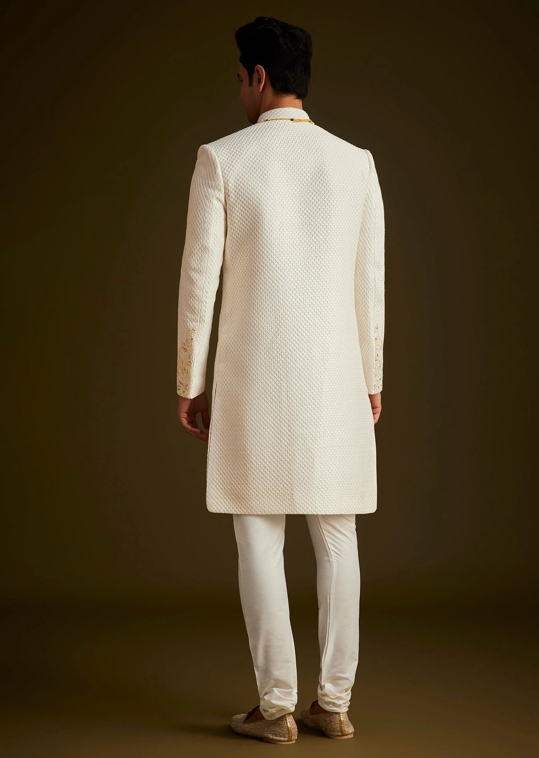 Ivory Embroidered Sherwani Set With Pearl Detailing - Image 5
