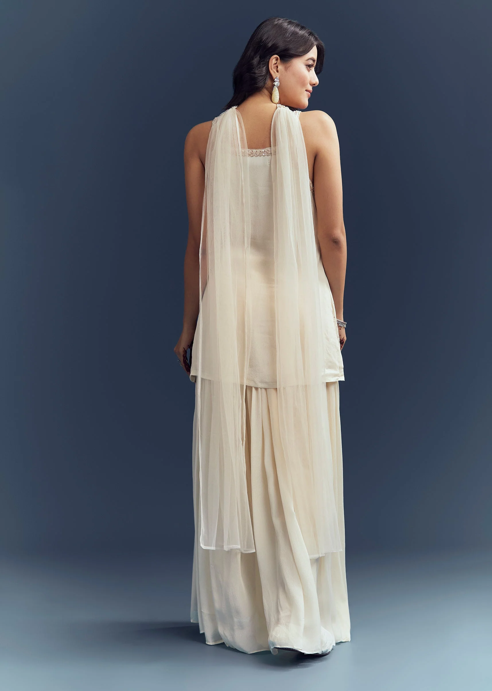 Ivory Glam Pair – Chinon Suit For Her And Jacket Kurta Set For Him - Image 4