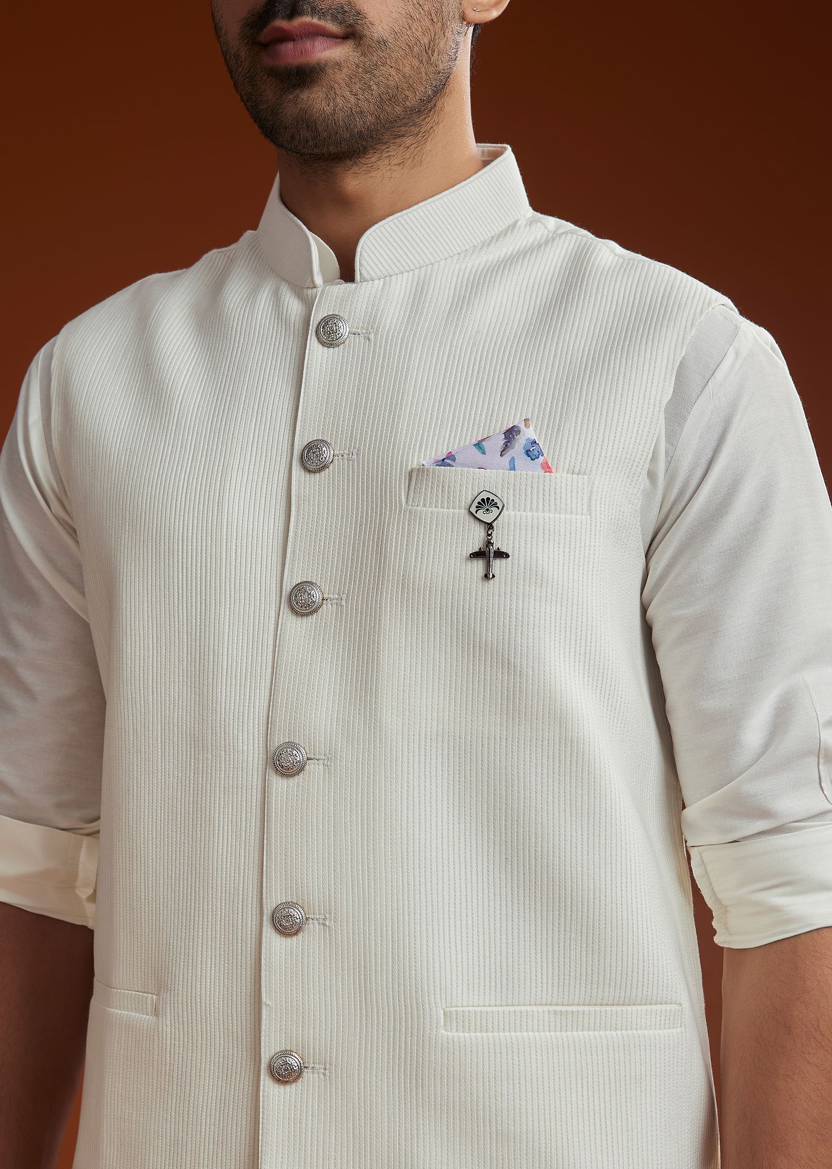 Ivory Kurta Jacket Set With Pintucks Detailing - Image 2