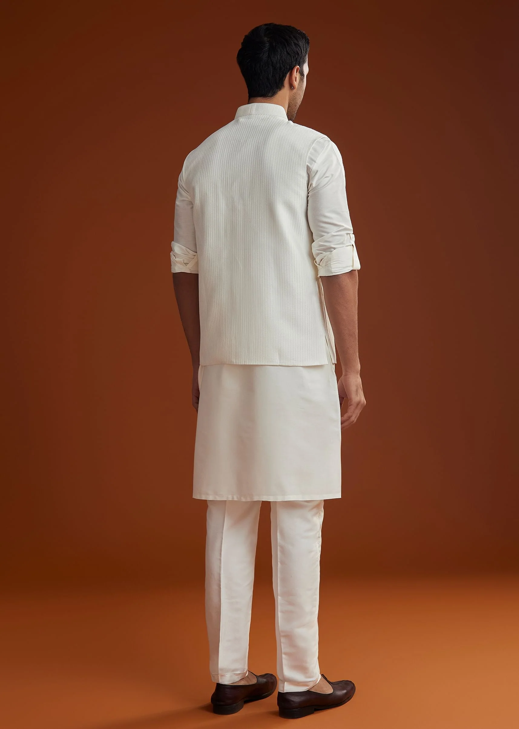 Ivory Kurta Jacket Set With Pintucks Detailing - Image 5