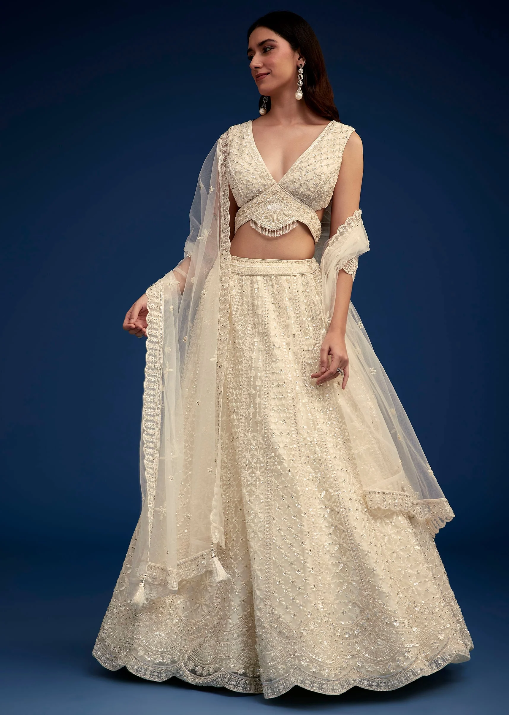 Ivory Lehenga Set With Moti And Resham Work - Image 2