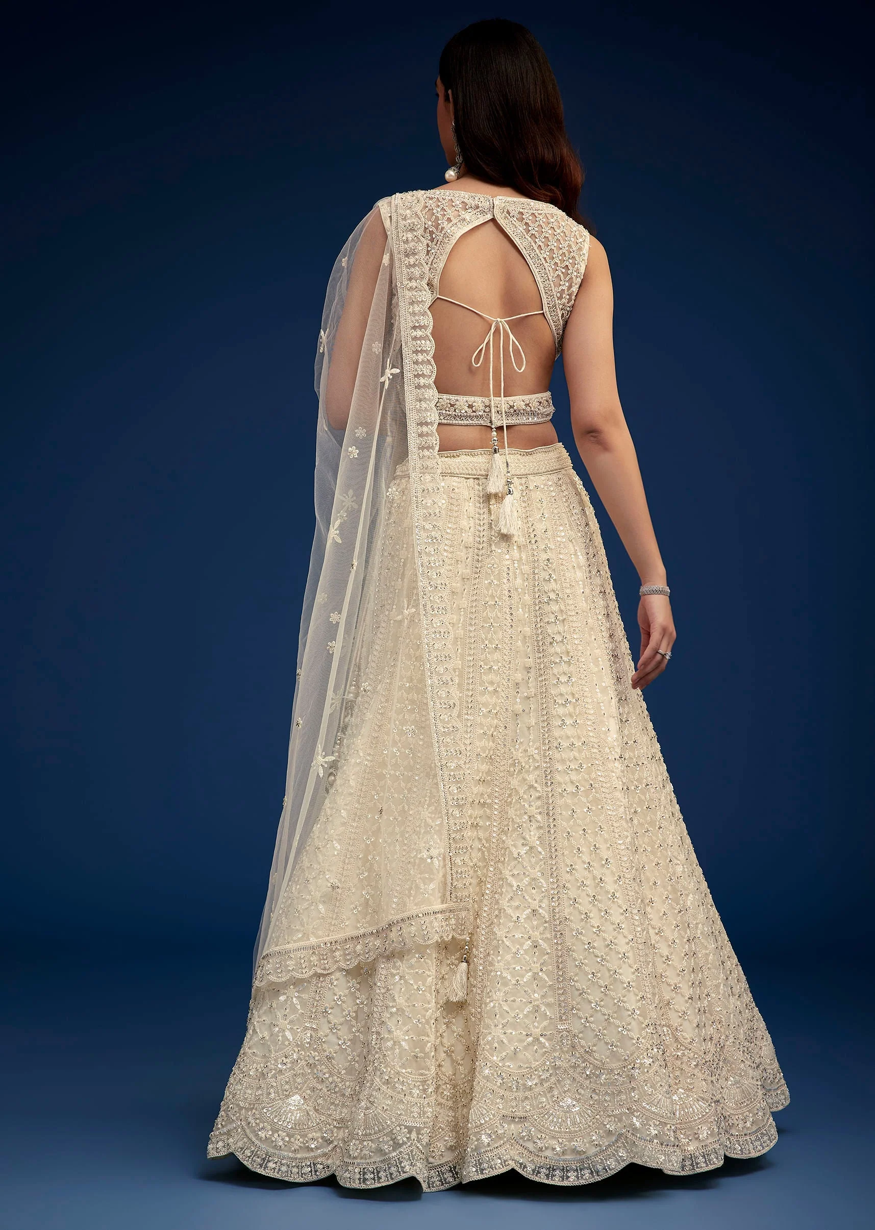 Ivory Lehenga Set With Moti And Resham Work - Image 5